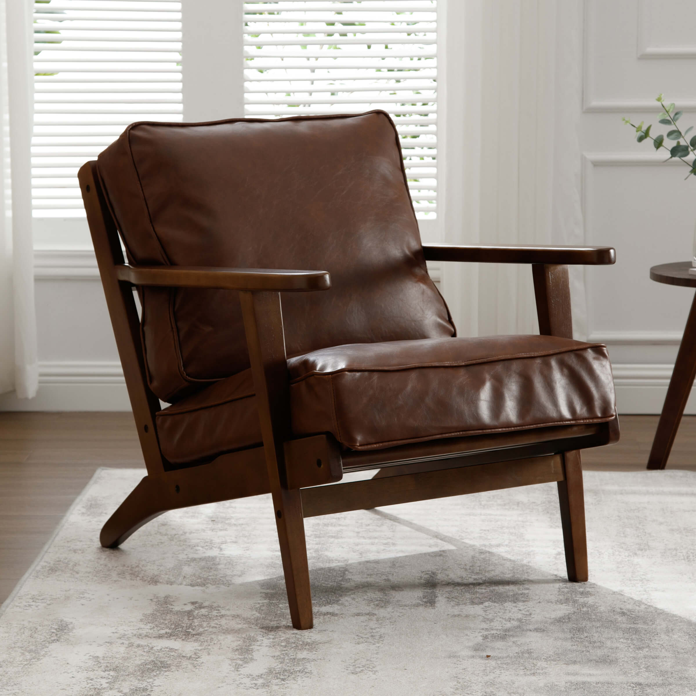 ROCITY Mid-Century Upholstered Armchair with Ottoman - 3649AO