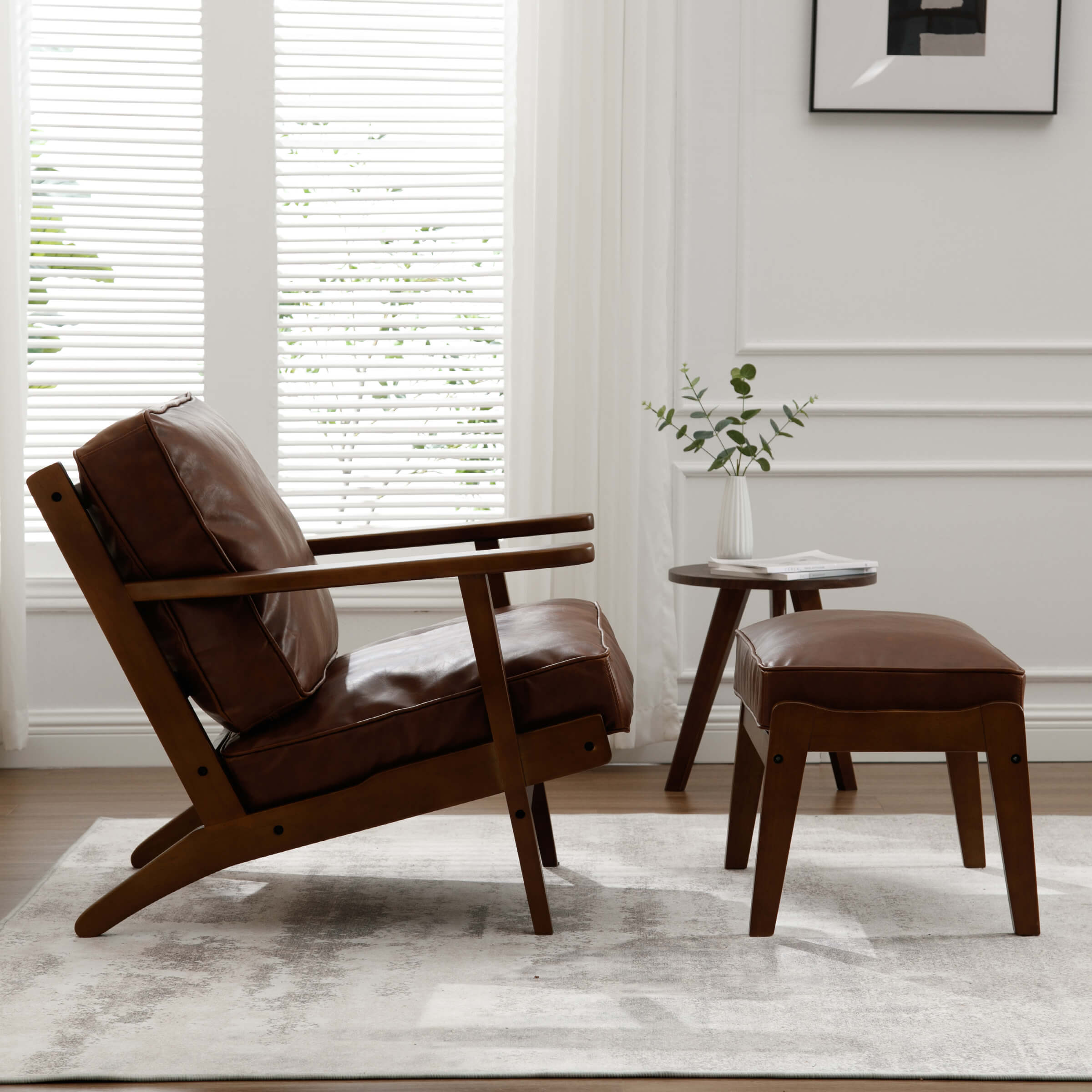 ROCITY Mid-Century Upholstered Armchair with Ottoman - 3649AO