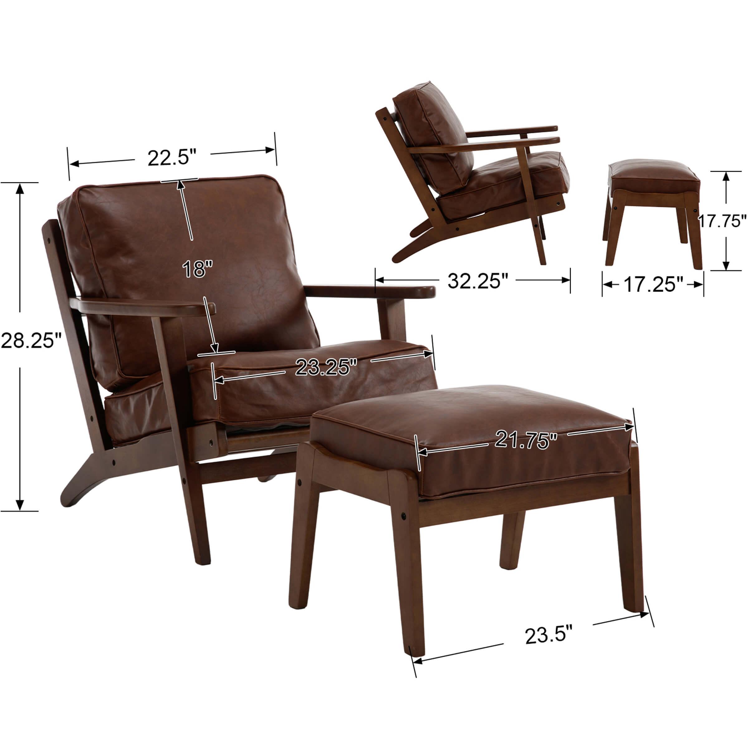 ROCITY Mid-Century Upholstered Armchair with Ottoman - 3649AO