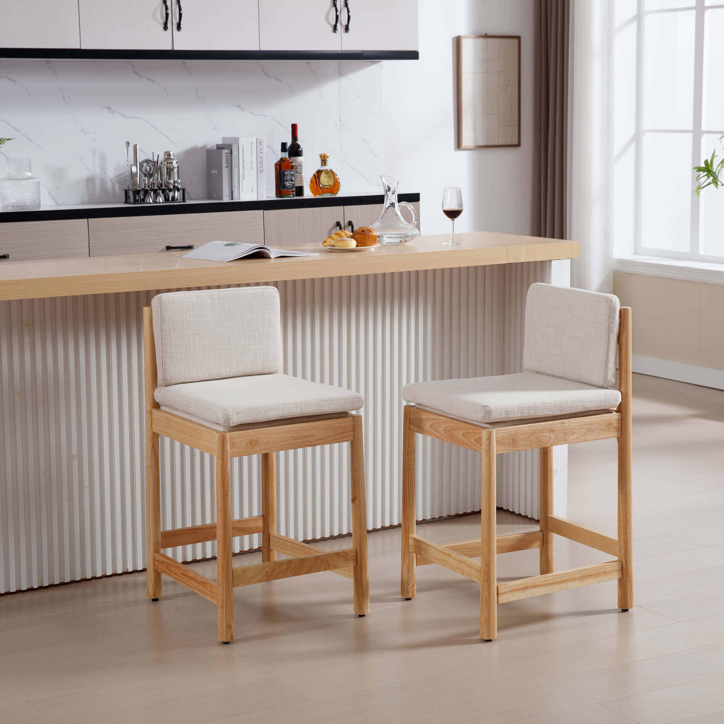 ROCITY 26"H Farmhouse Wood Counter Stools Set of 2 - 5761CS