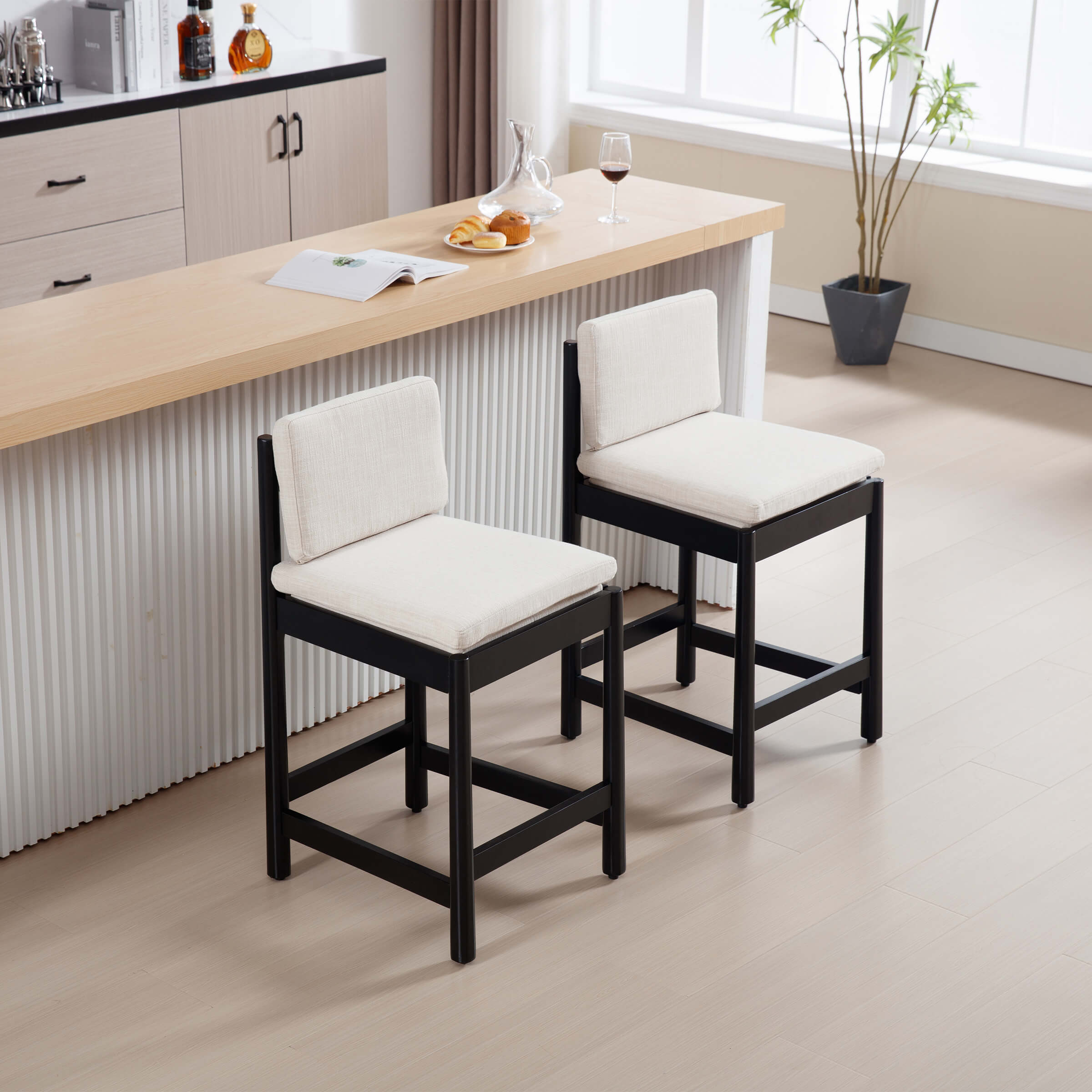 ROCITY 26"H Farmhouse Wood Counter Stools Set of 2 - 5761CS