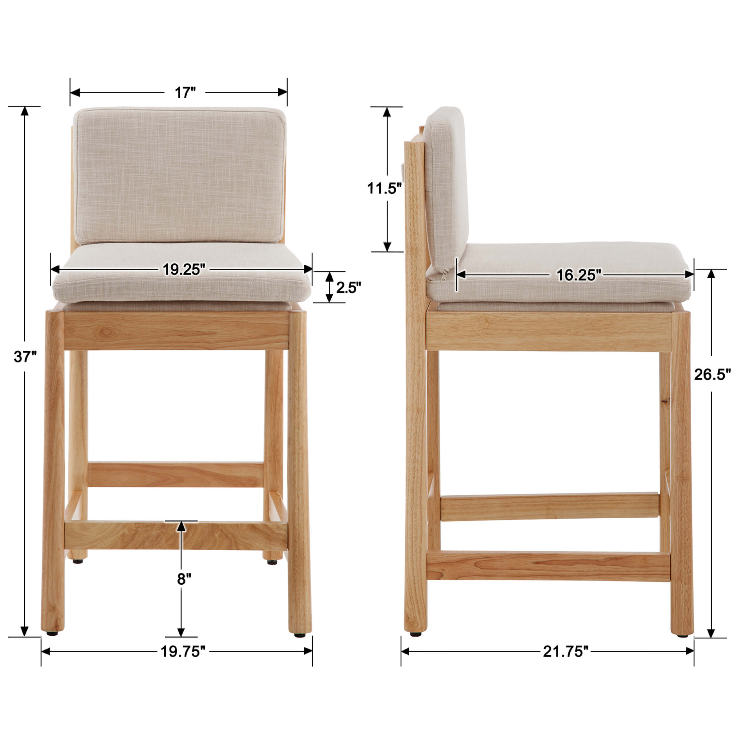 ROCITY 26"H Farmhouse Wood Counter Stools Set of 2 - 5761CS