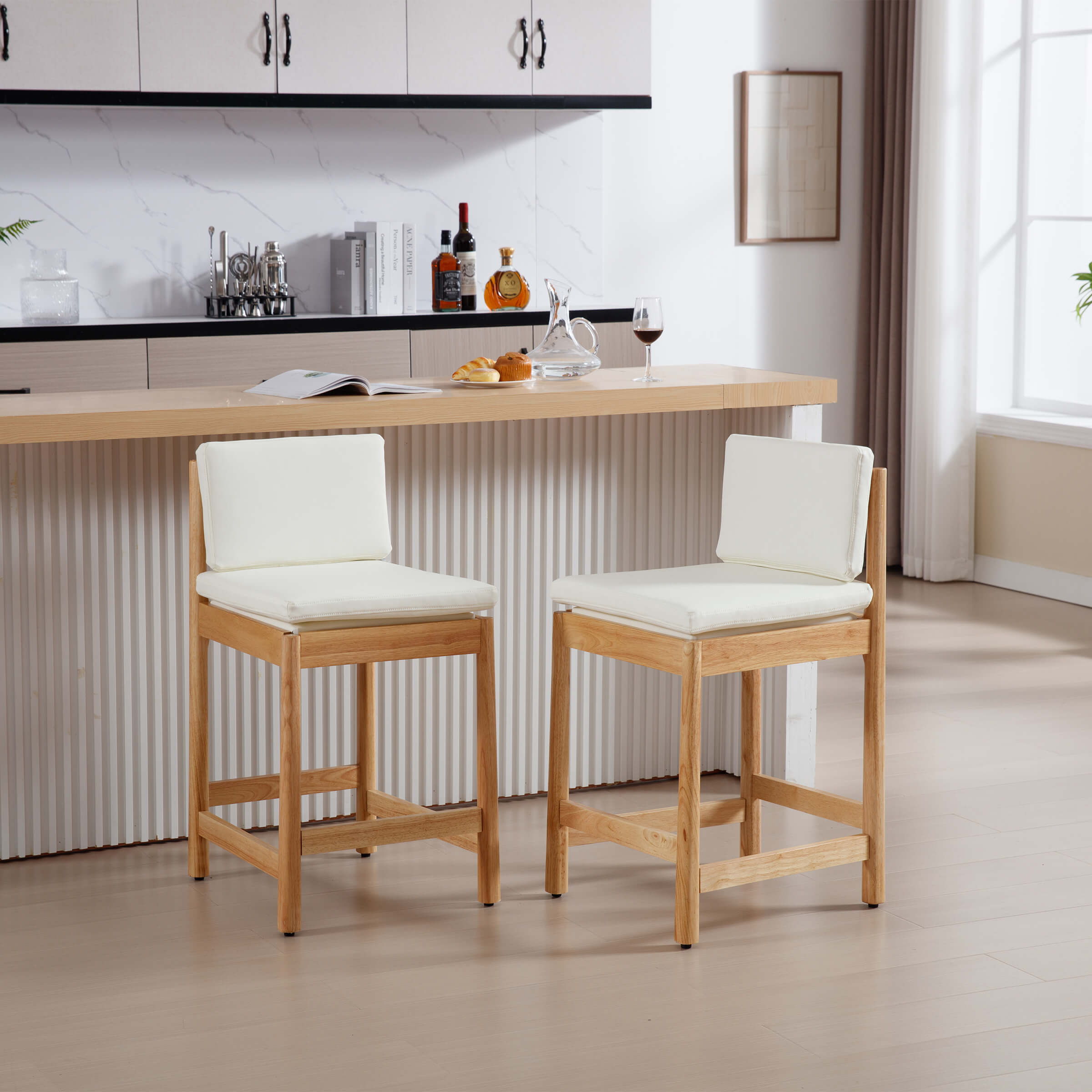 ROCITY 26"H Farmhouse Wood Counter Stools Set of 2 - 5761CS