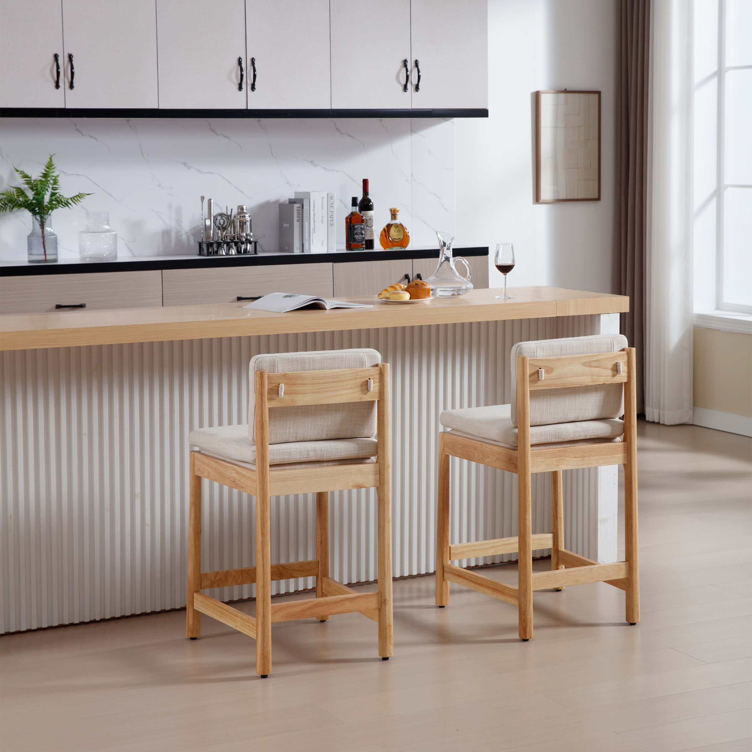 ROCITY 26"H Farmhouse Wood Counter Stools Set of 2 - 5761CS
