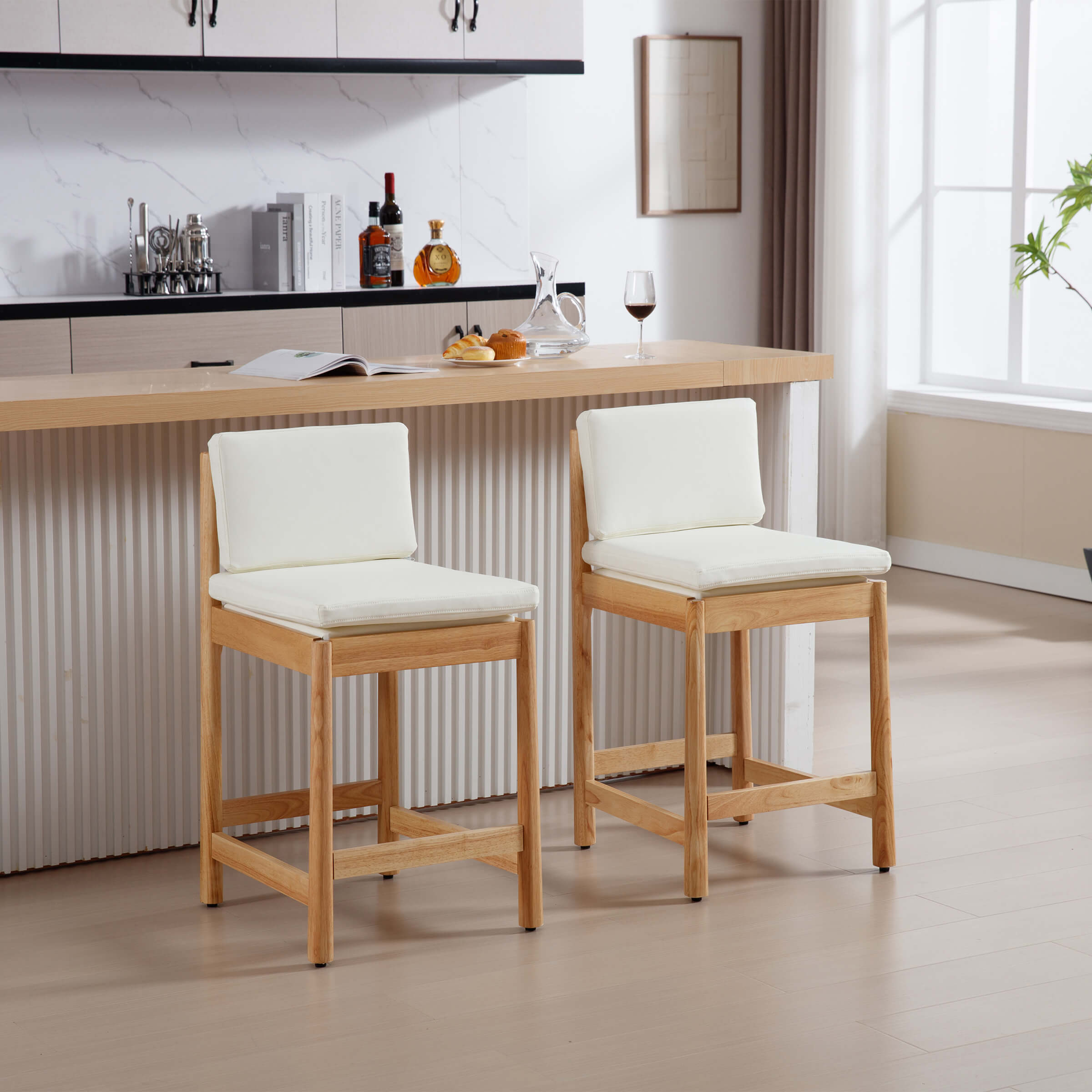 ROCITY 26"H Farmhouse Wood Counter Stools Set of 2 - 5761CS