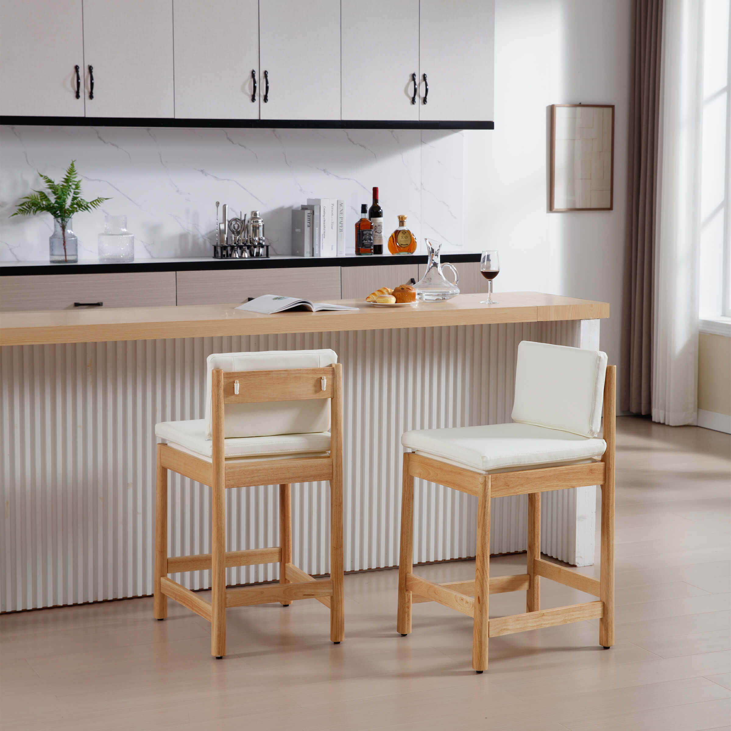 ROCITY 26"H Farmhouse Wood Counter Stools Set of 2 - 5761CS