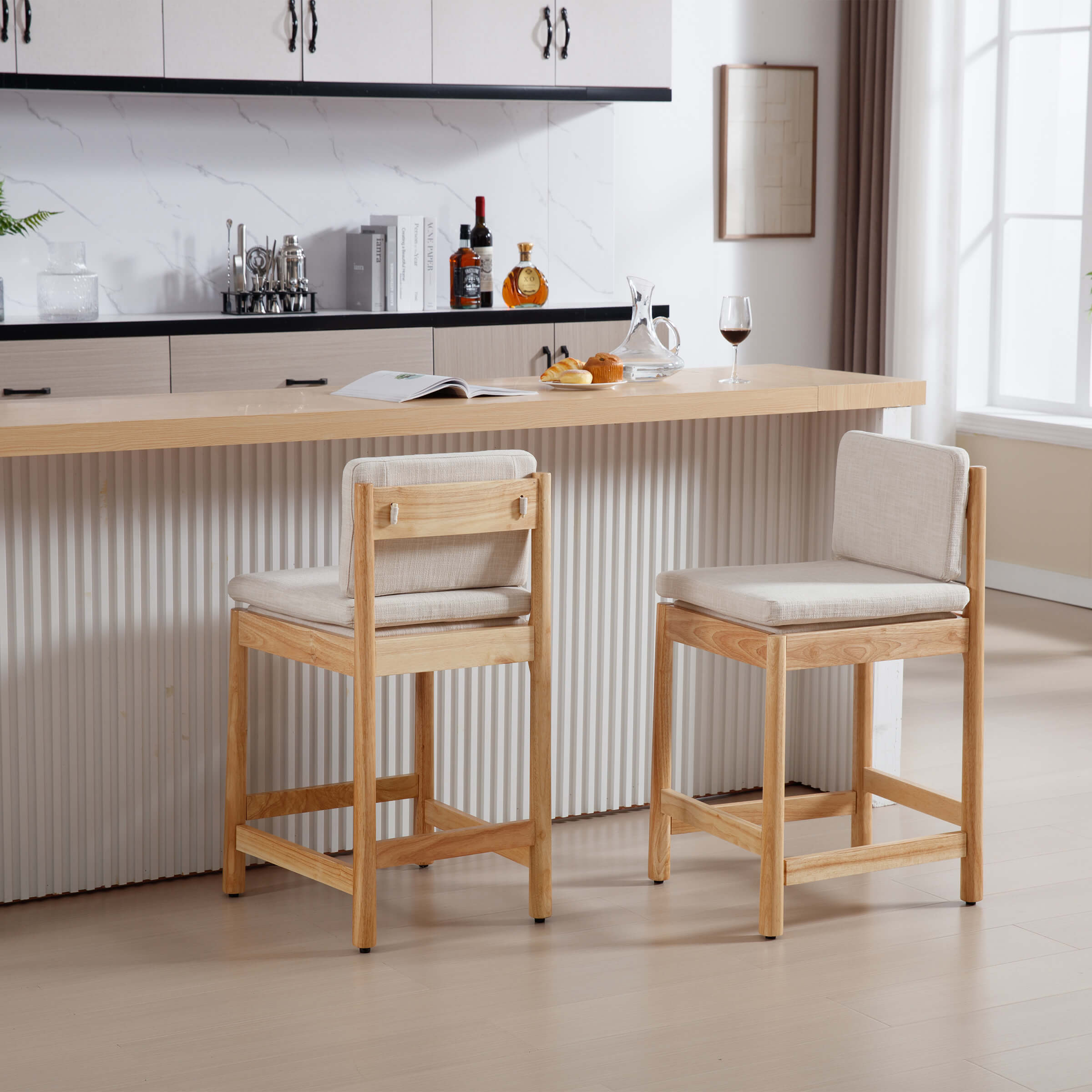 ROCITY 26"H Farmhouse Wood Counter Stools Set of 2 - 5761CS