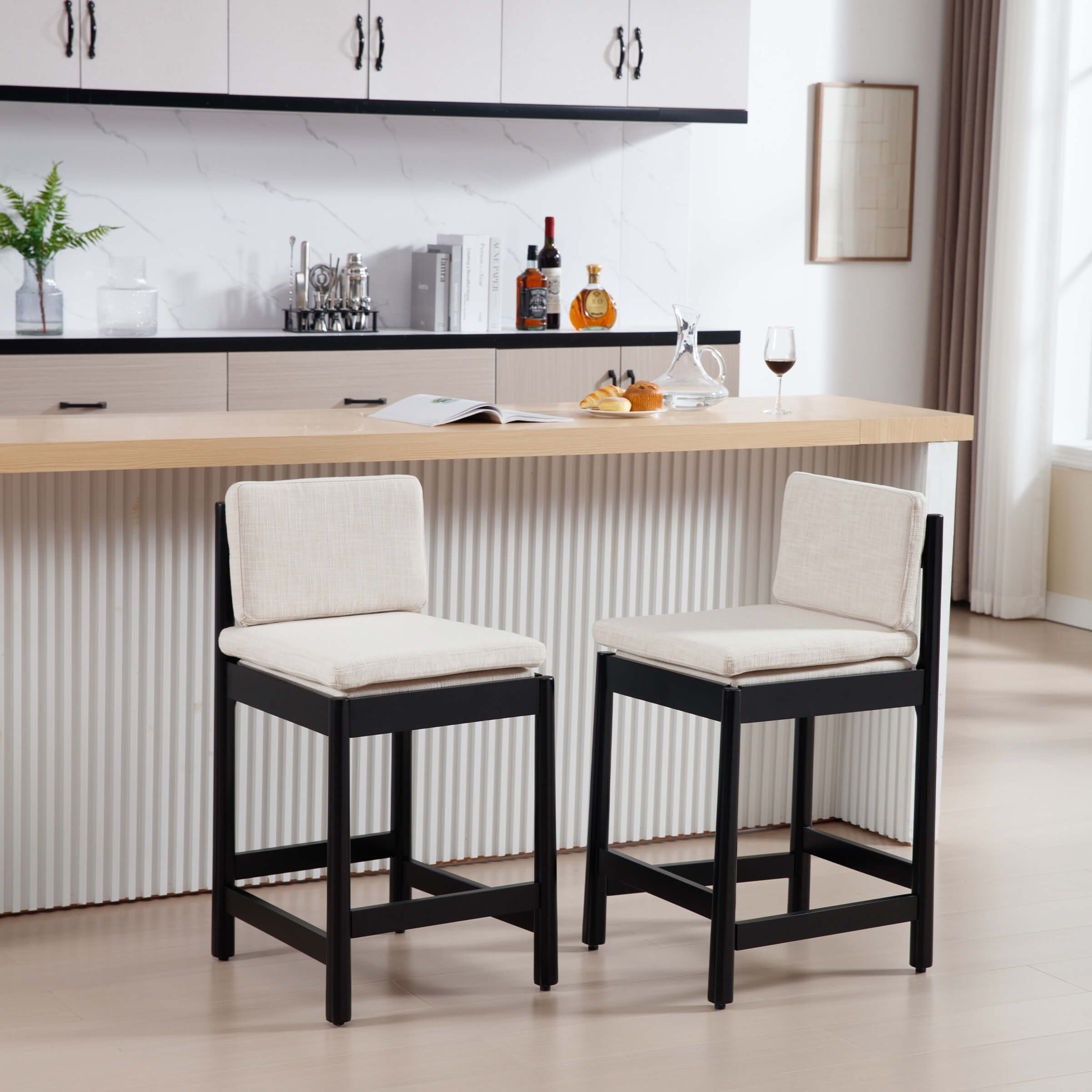 ROCITY 26"H Farmhouse Wood Counter Stools Set of 2 - 5761CS