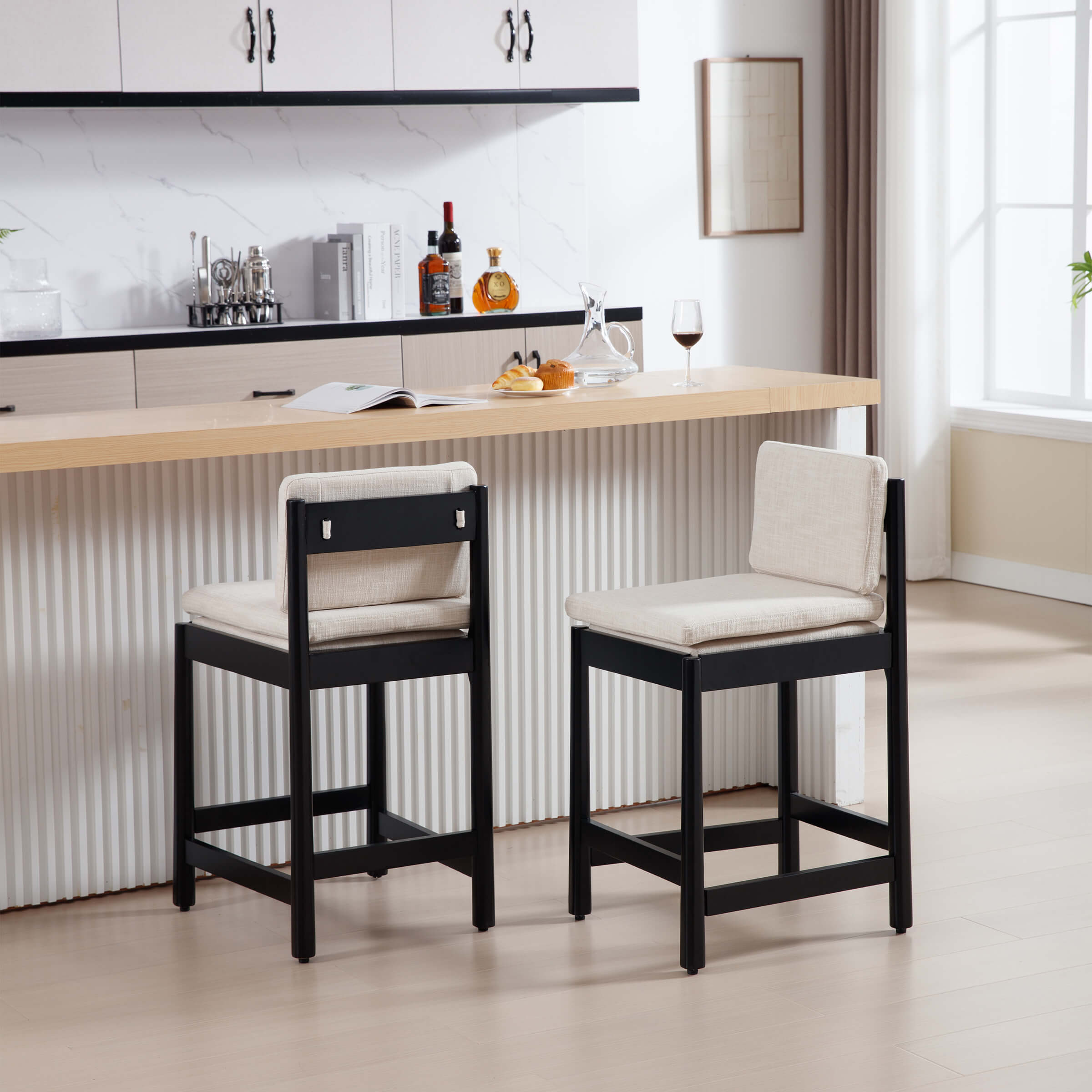 ROCITY 26"H Farmhouse Wood Counter Stools Set of 2 - 5761CS