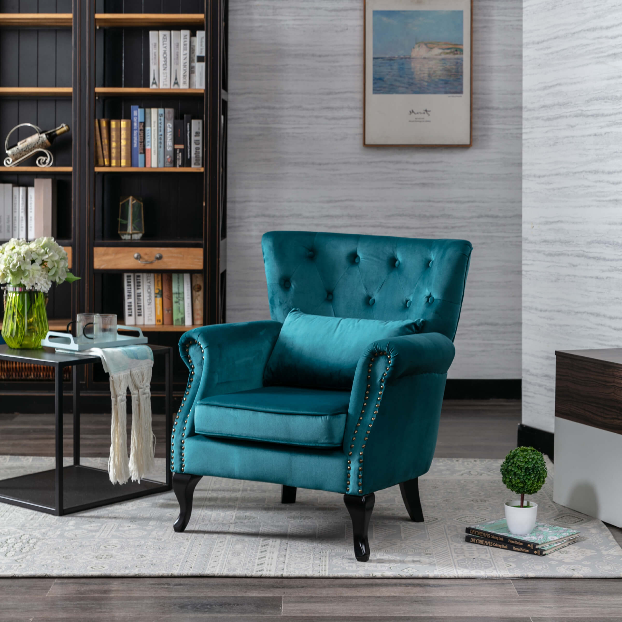 Kmax Wingback Tufted Accent Chair with Ottoman - XXX1AC