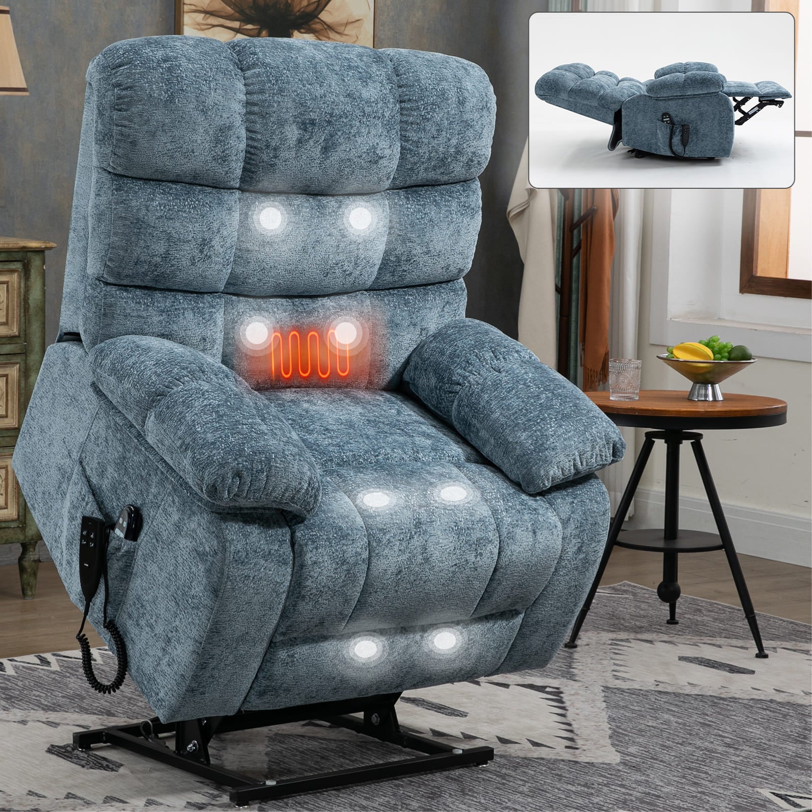 Oversized German Dual Motor Electric Massage Heat Power Lift Recliner Chair