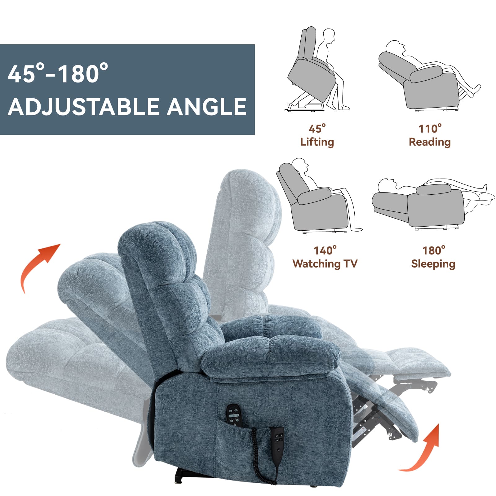 Oversized German Dual Motor Electric Massage Heat Power Lift Recliner Chair