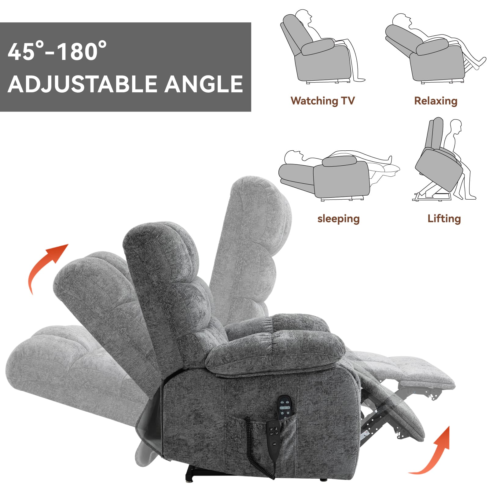 Oversized German Dual Motor Electric Massage Heat Power Lift Recliner Chair