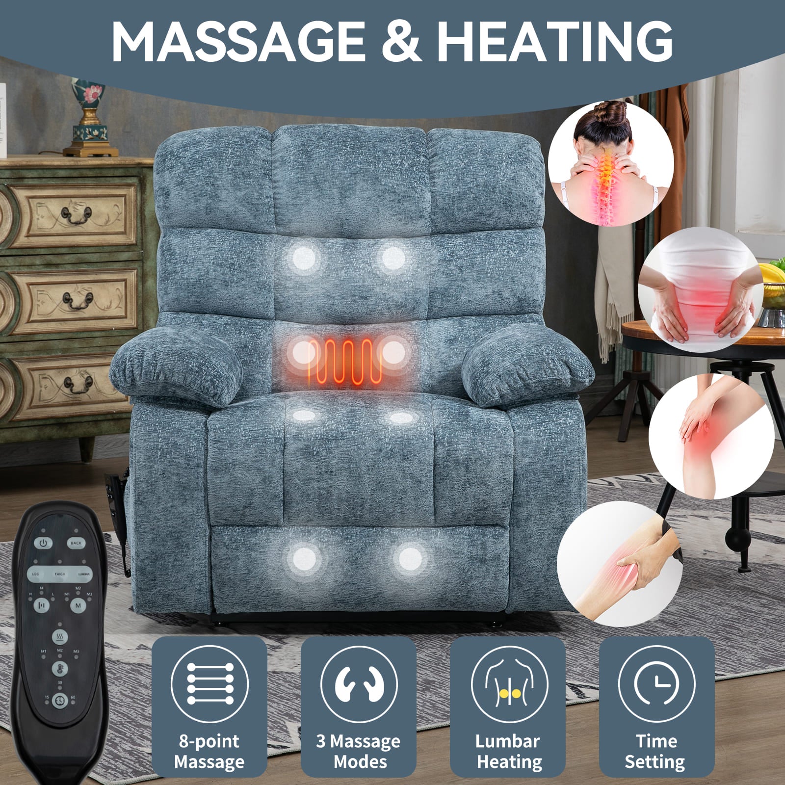 Oversized German Dual Motor Electric Massage Heat Power Lift Recliner Chair