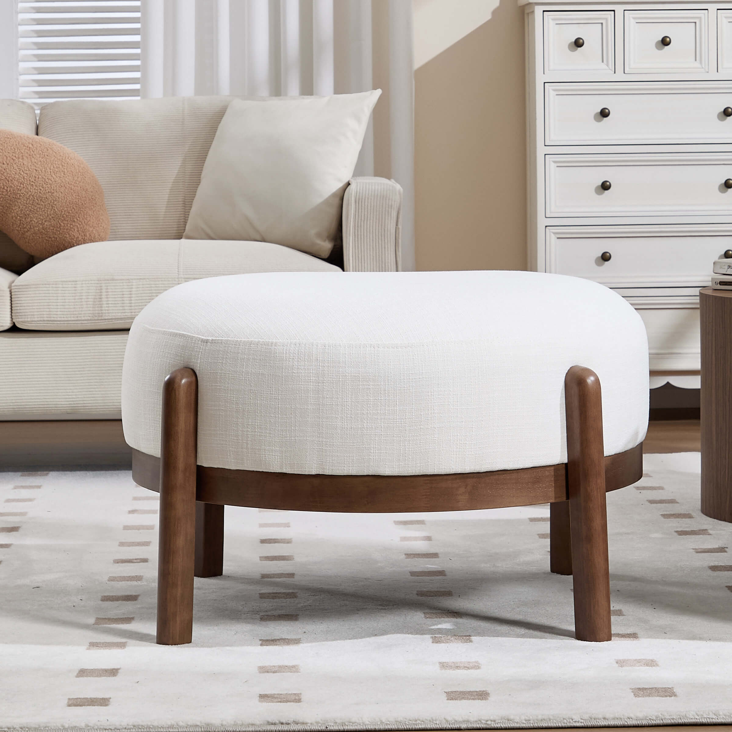 Modern Soft Ottoman with Wood Legs - 2673OT