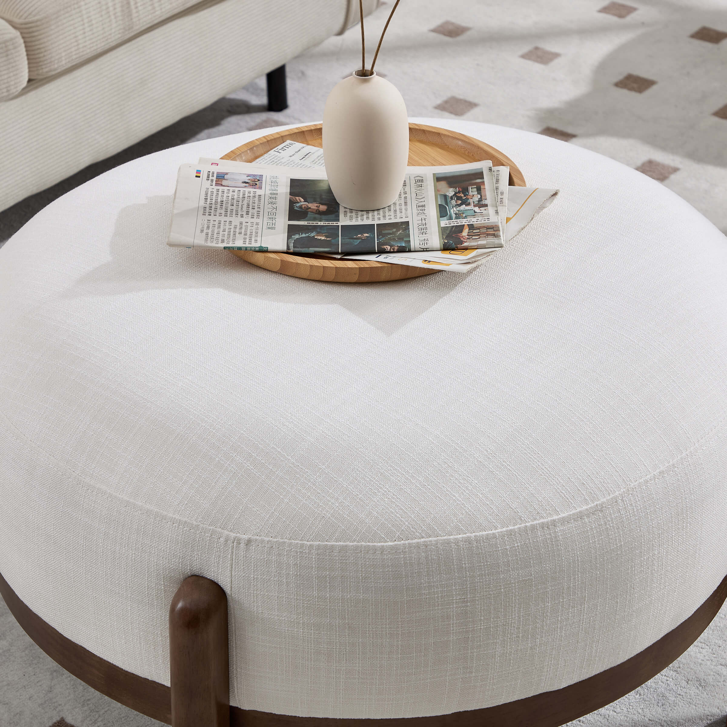 Modern Soft Ottoman with Wood Legs - 2673OT