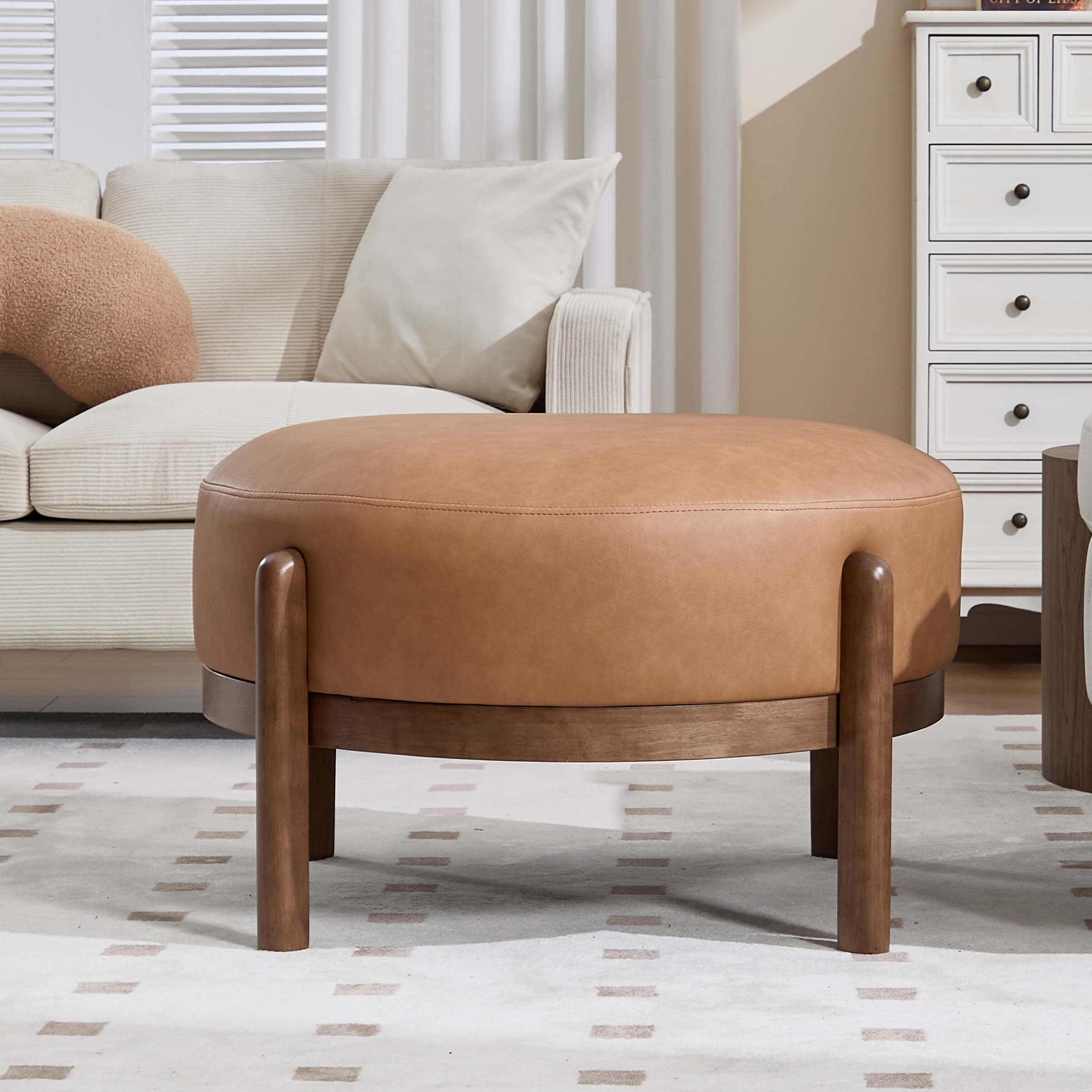 Modern Soft Ottoman with Wood Legs - 2673OT