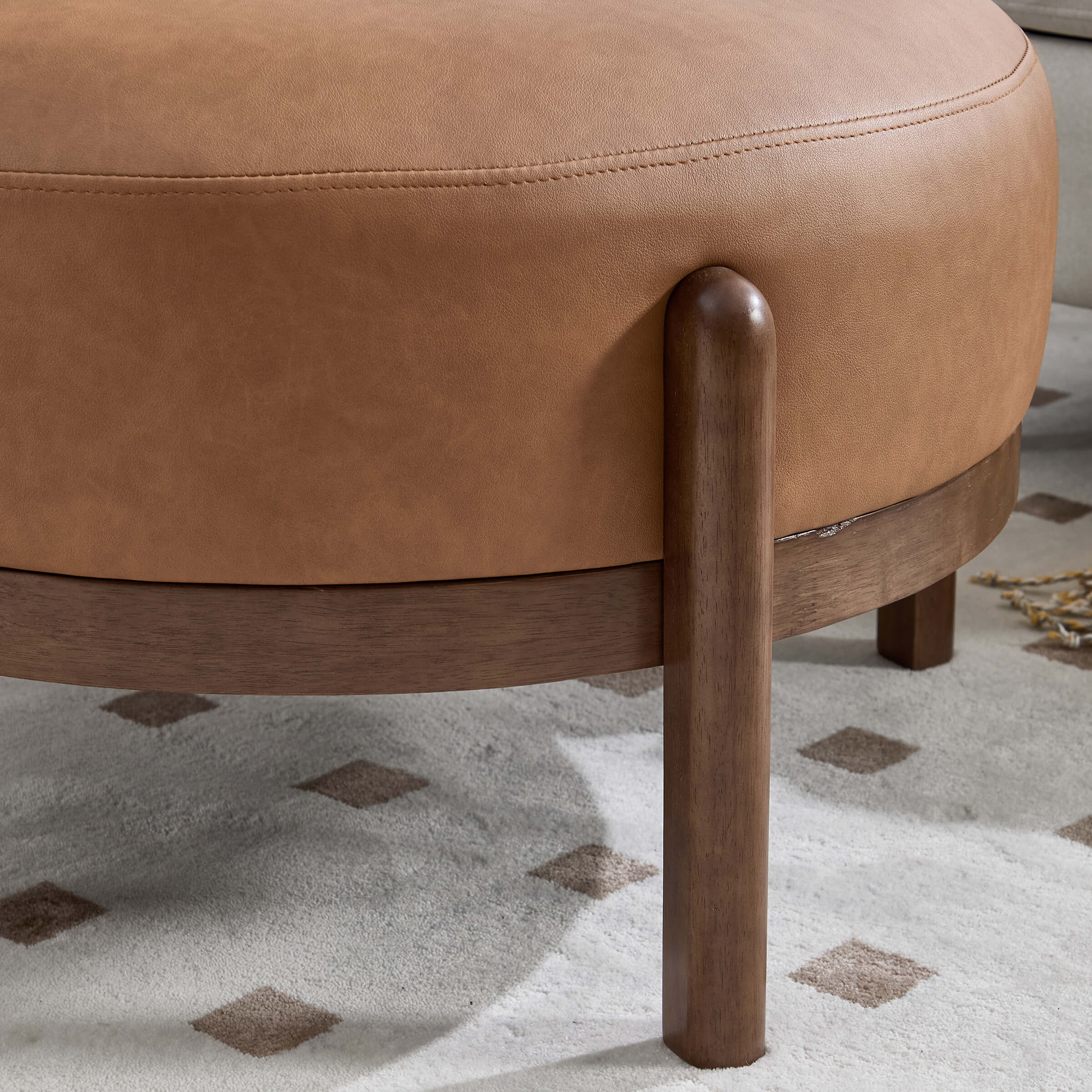 Modern Soft Ottoman with Wood Legs - 2673OT