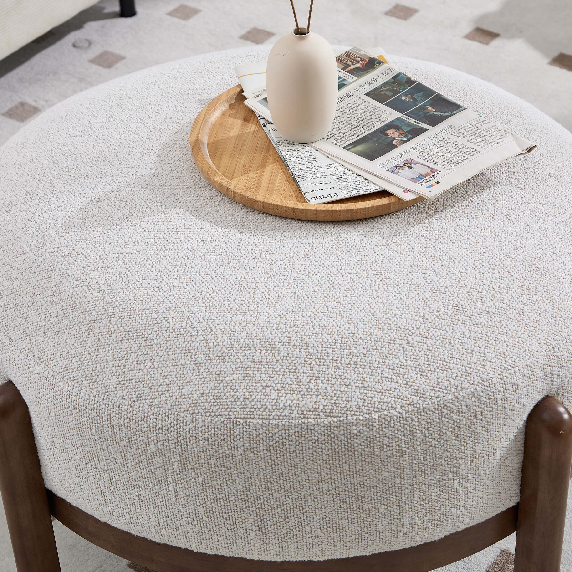 Modern Soft Ottoman with Wood Legs - 2673OT