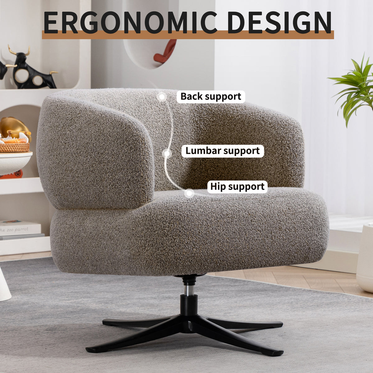 Modern 360° Swivel Grey Cuddle Accent Chair