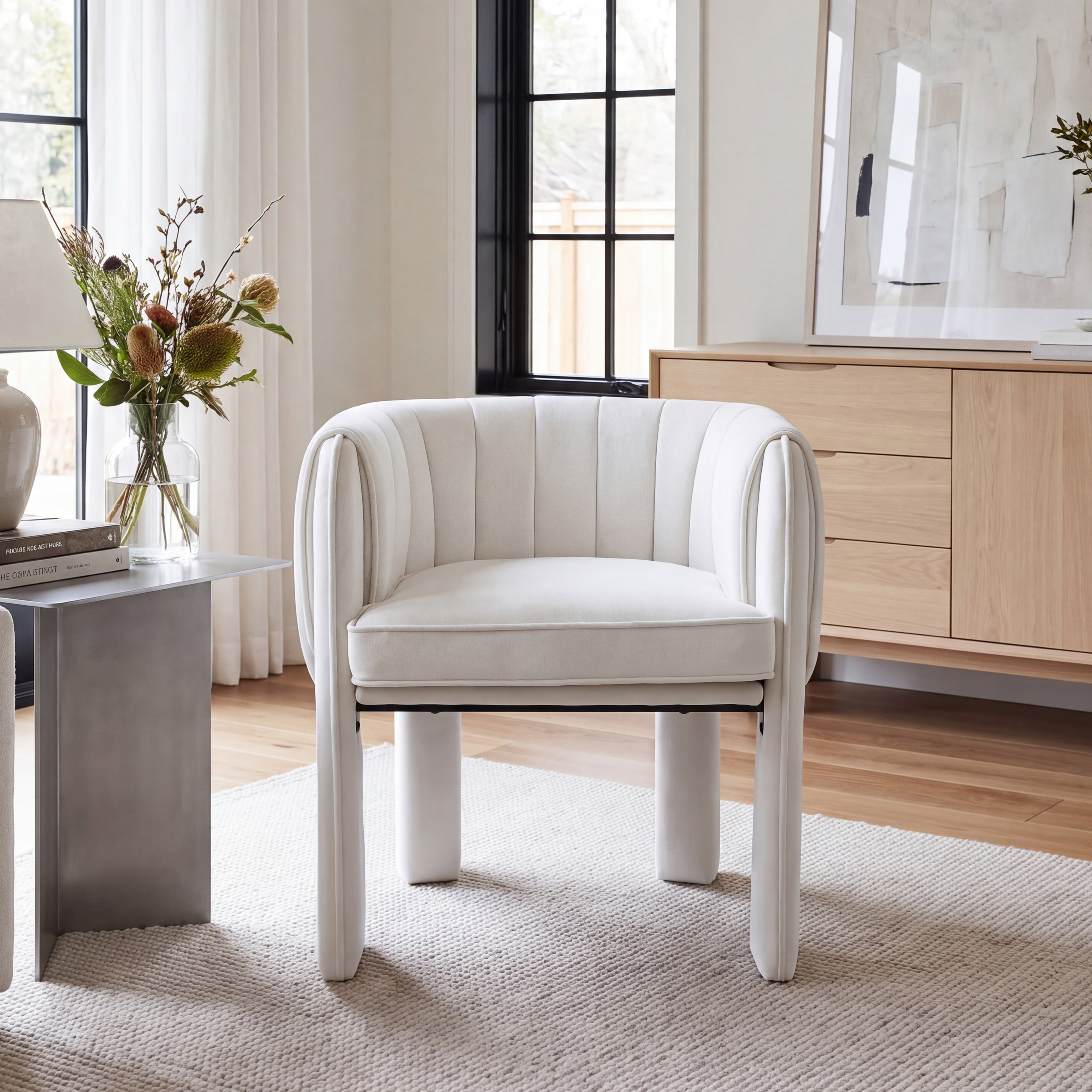 Modern Channel Tufted Velvet Accent Chair with Wrapped Legs