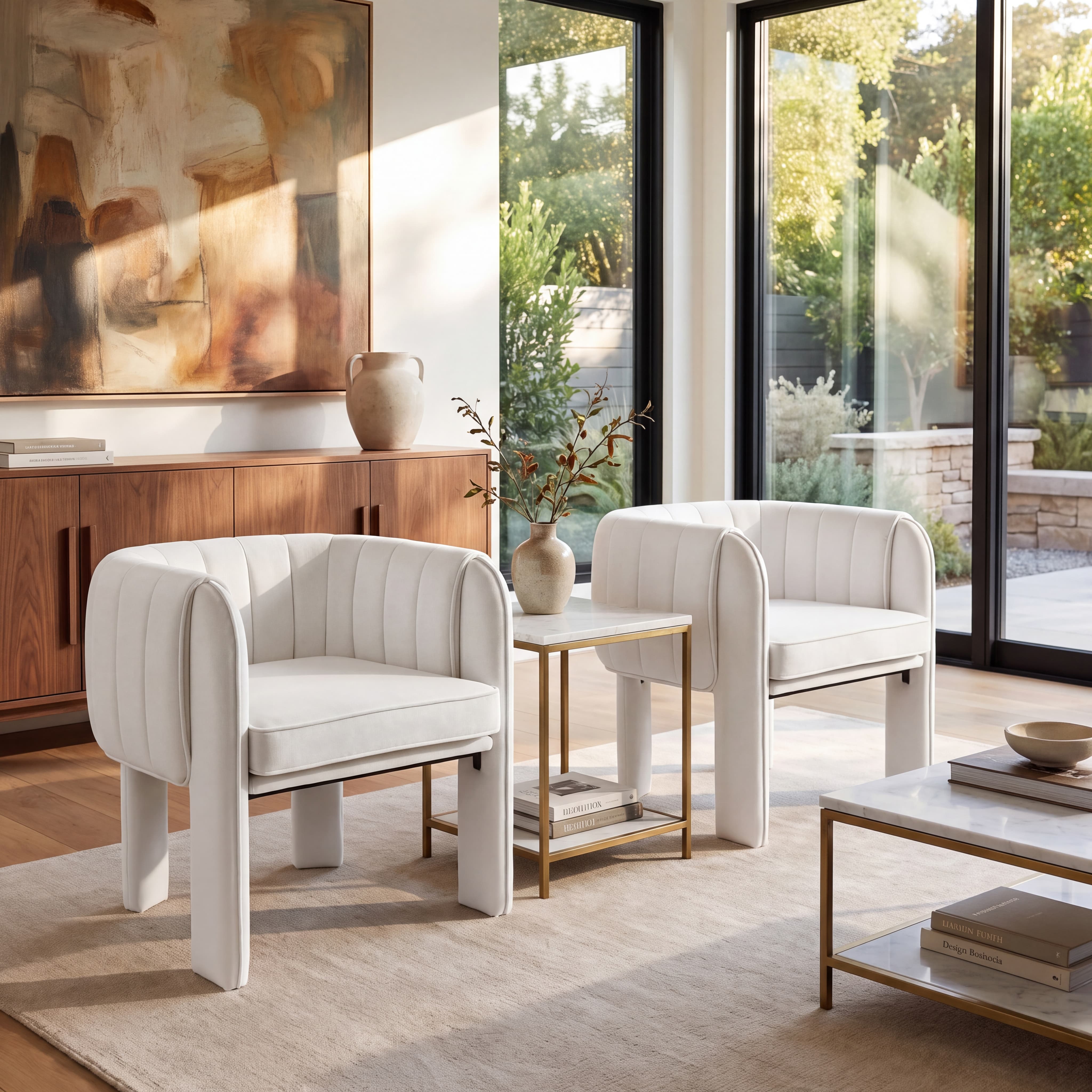 Modern Channel Tufted Velvet Accent Chair with Wrapped Legs