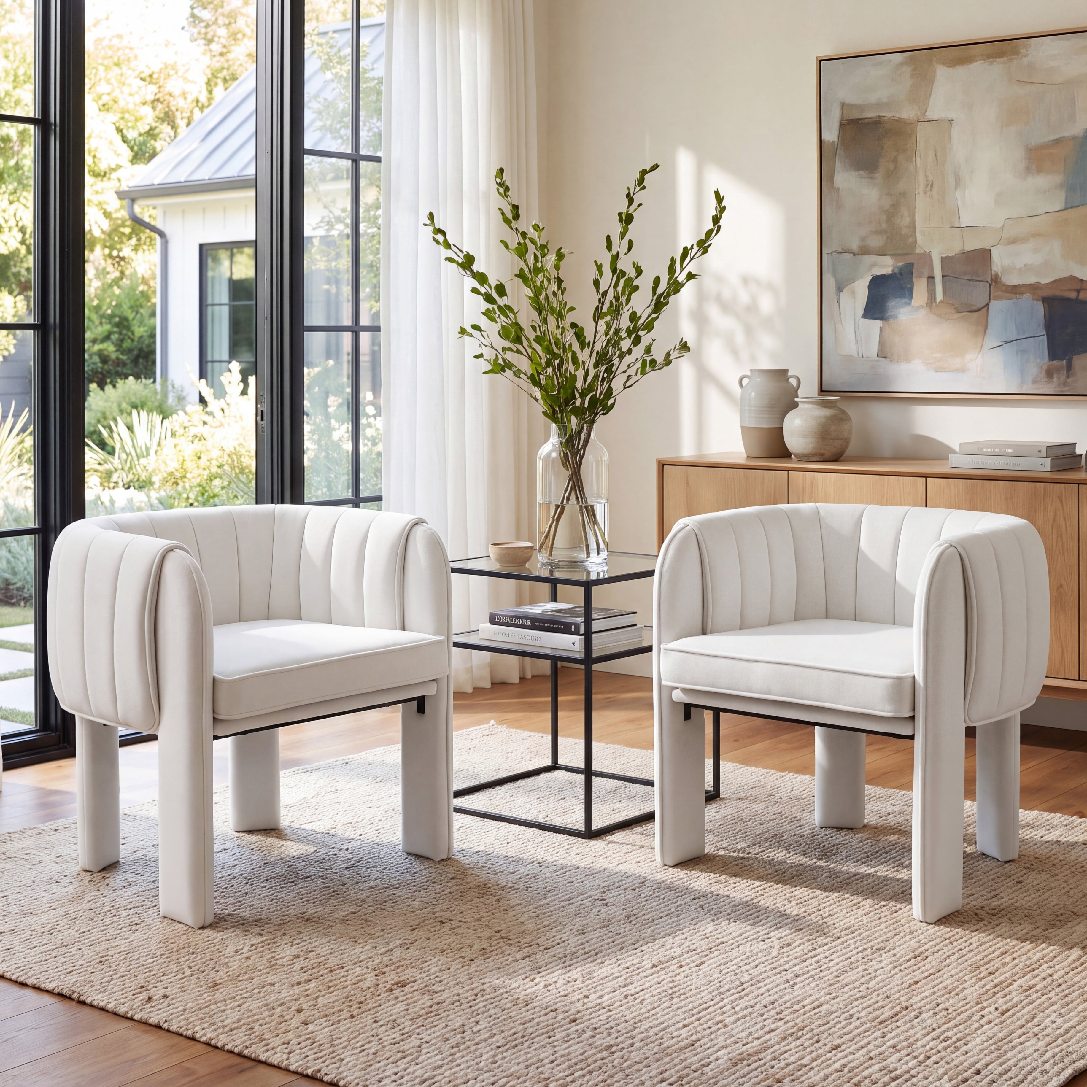 Modern Channel Tufted Velvet Accent Chair with Wrapped Legs