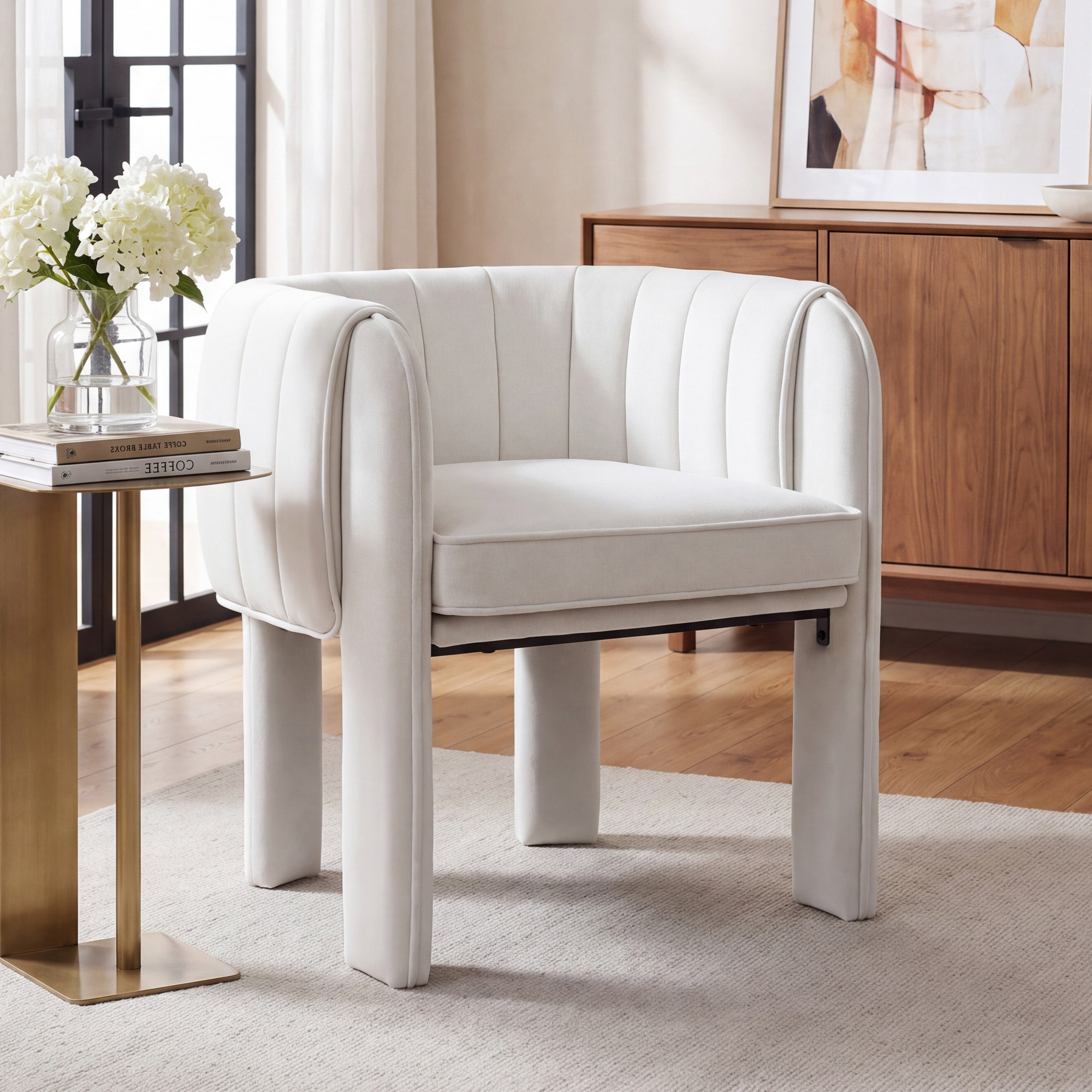 Modern Channel Tufted Velvet Accent Chair with Wrapped Legs