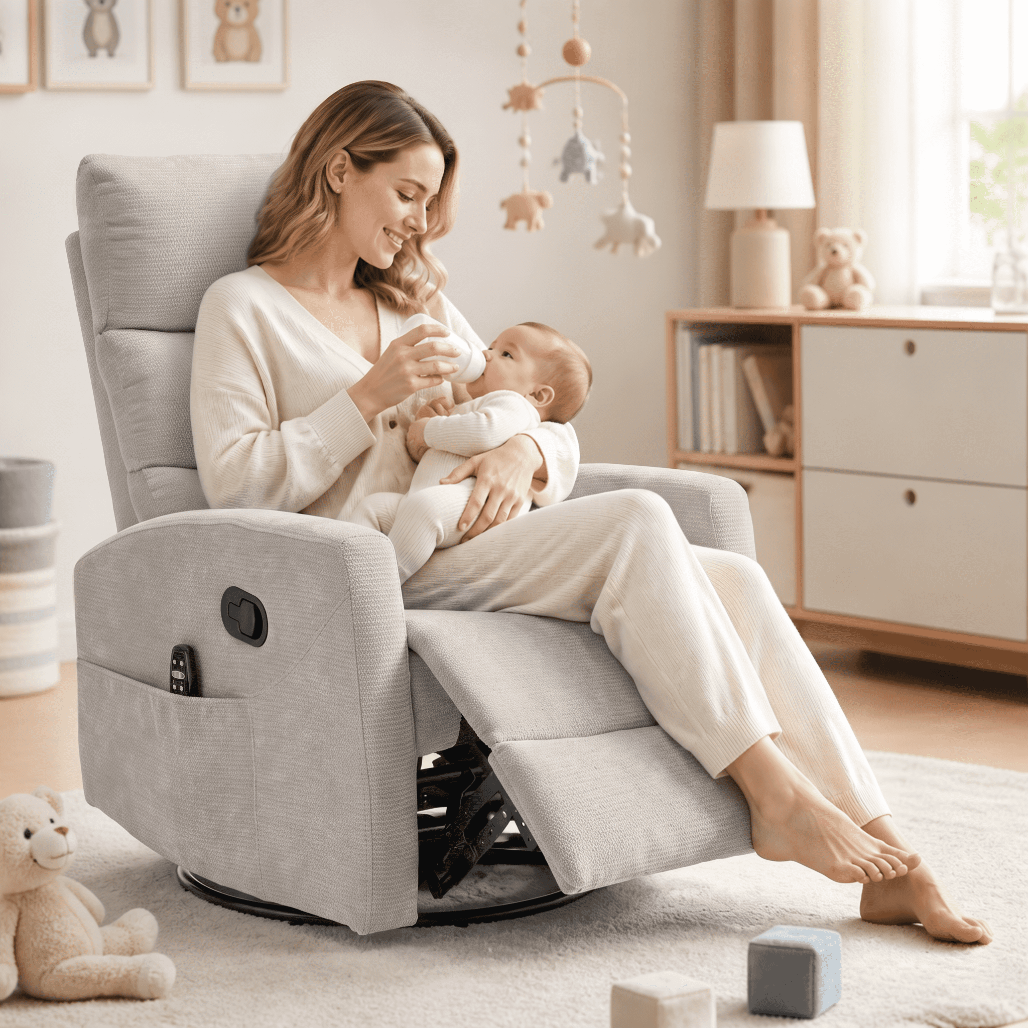Modern Chenille 360 Swivel Rocker Massage Heat Recliner Chair