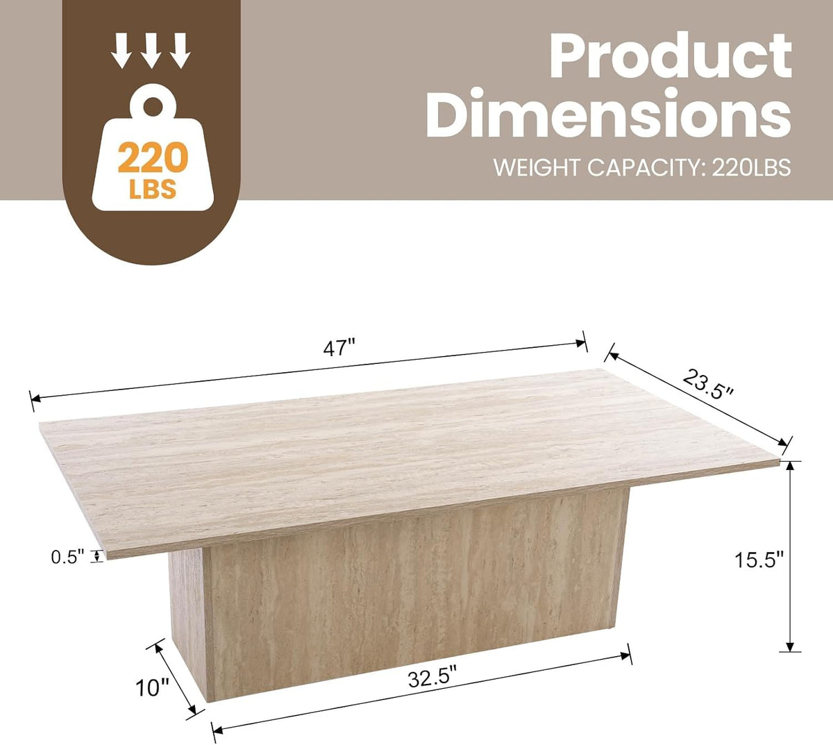 Modern Faux Travertine Living Room Coffee Table & Side Table