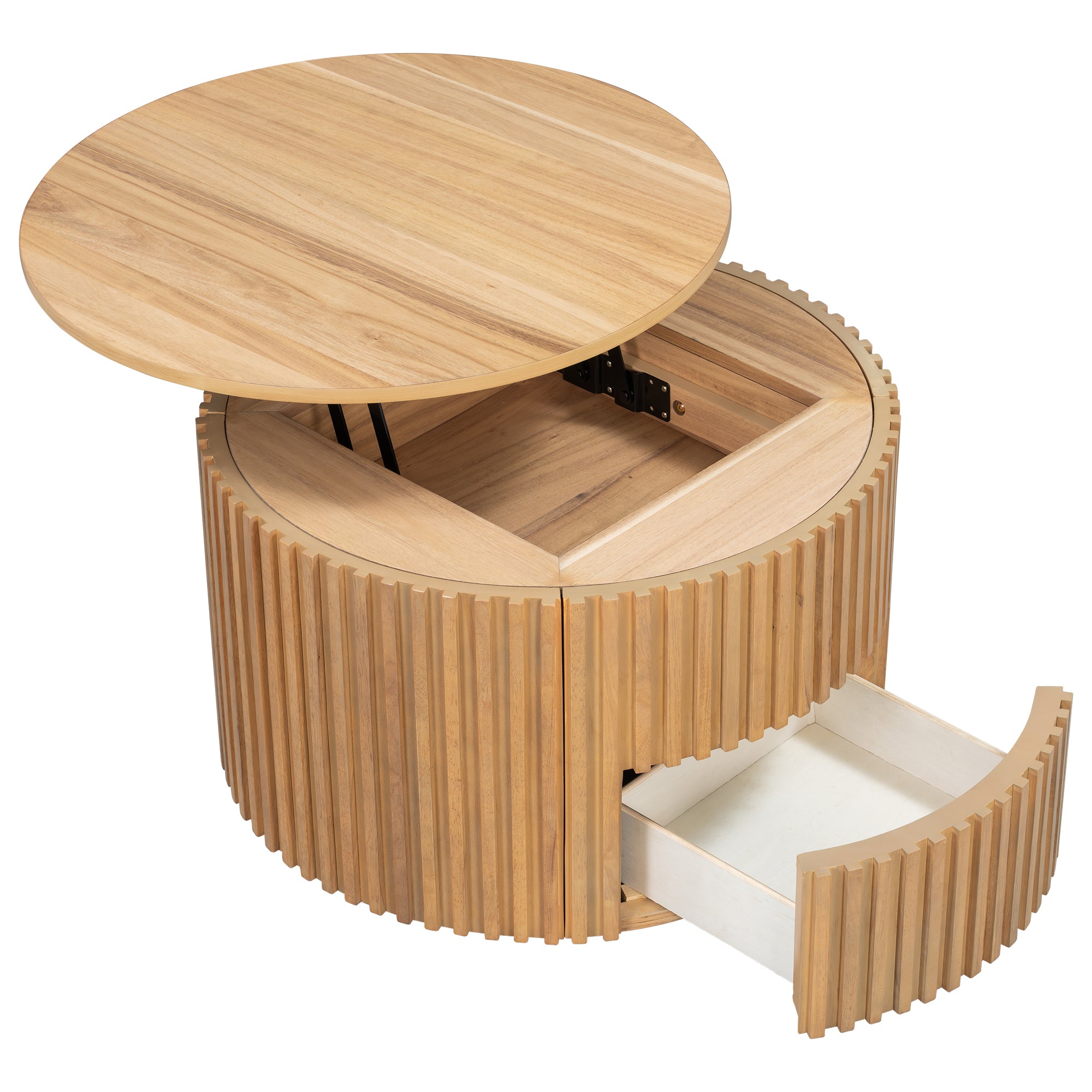 29.8" Round Lift Top Coffee Table with Storage & Fluted Base