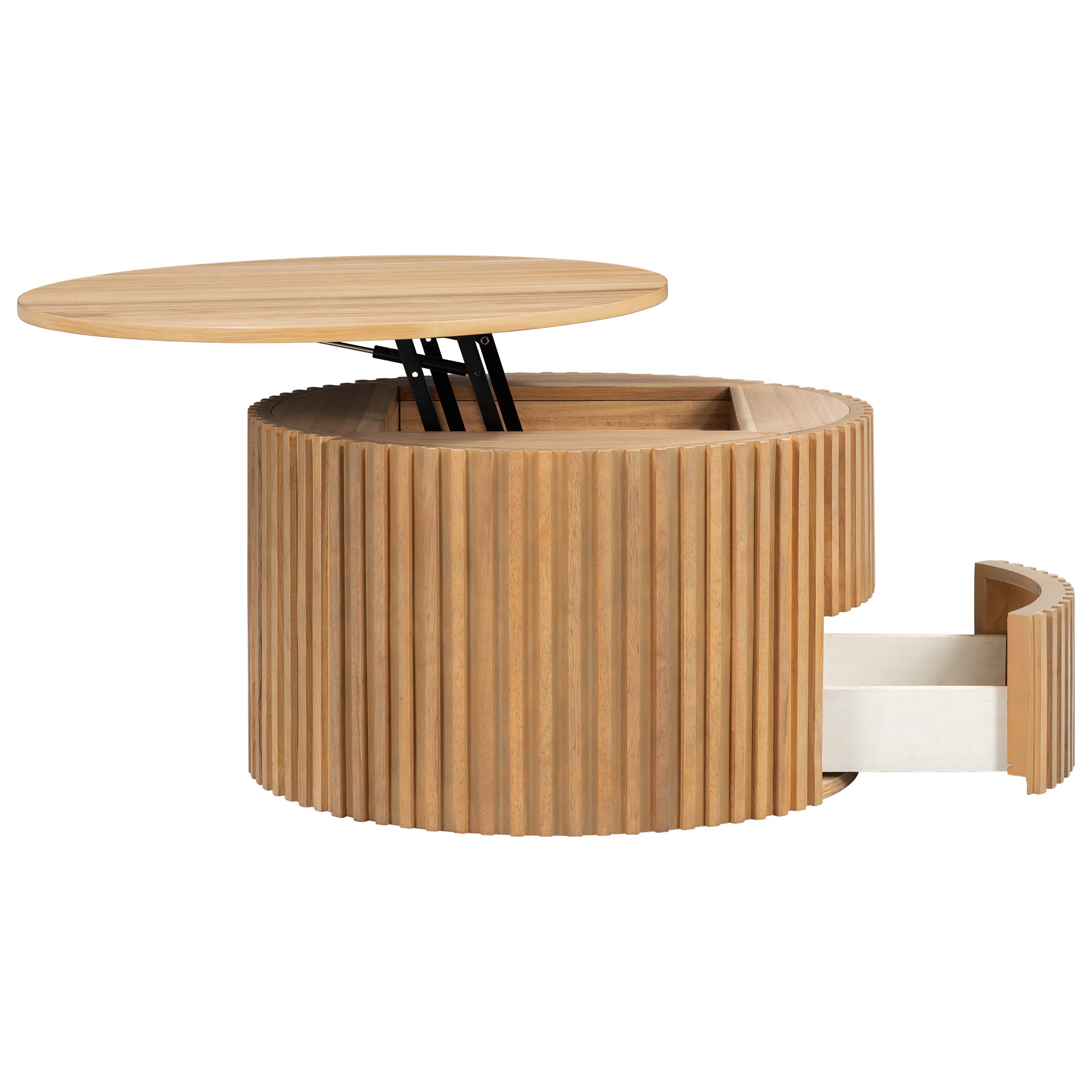 29.8" Round Lift Top Coffee Table with Storage & Fluted Base