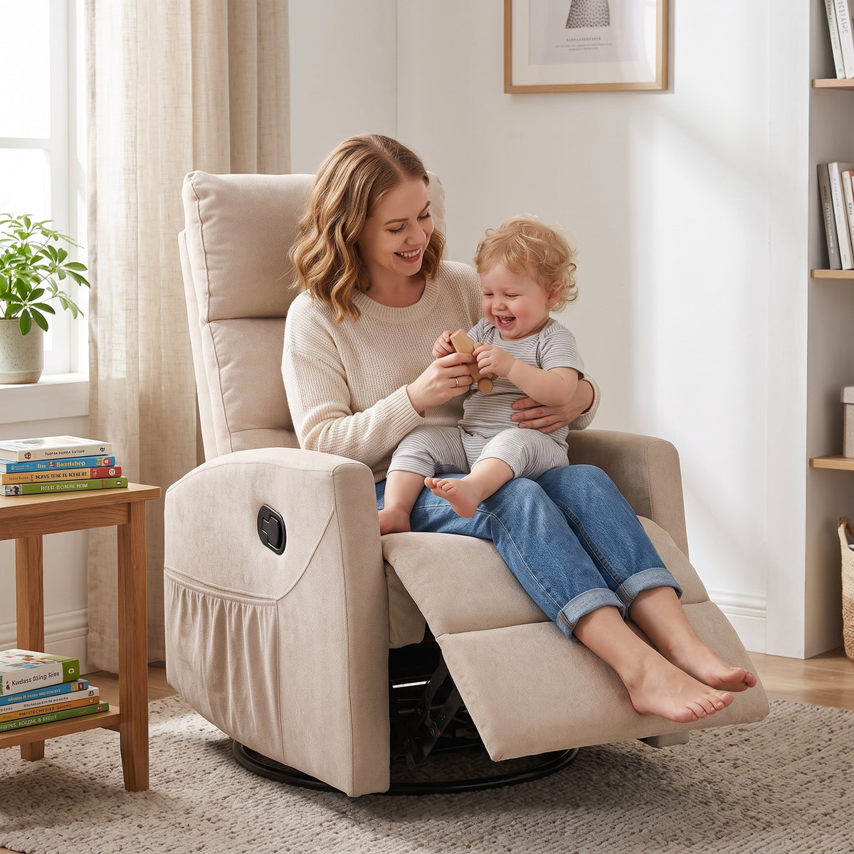 Modern Polyester Fabric Manual 360 Swivel Rocker Recliner Chair