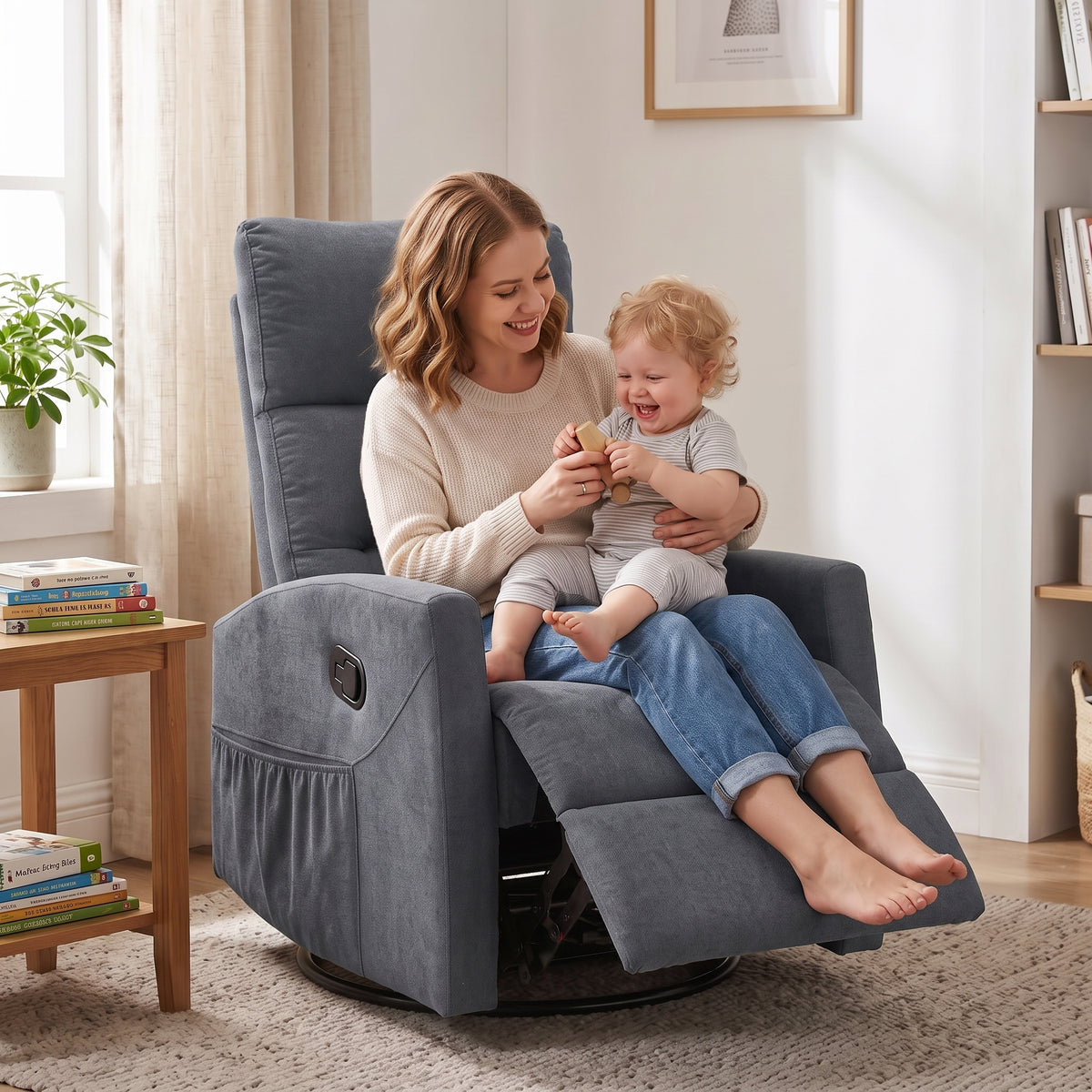 Modern Polyester Fabric Manual 360 Swivel Rocker Recliner Chair