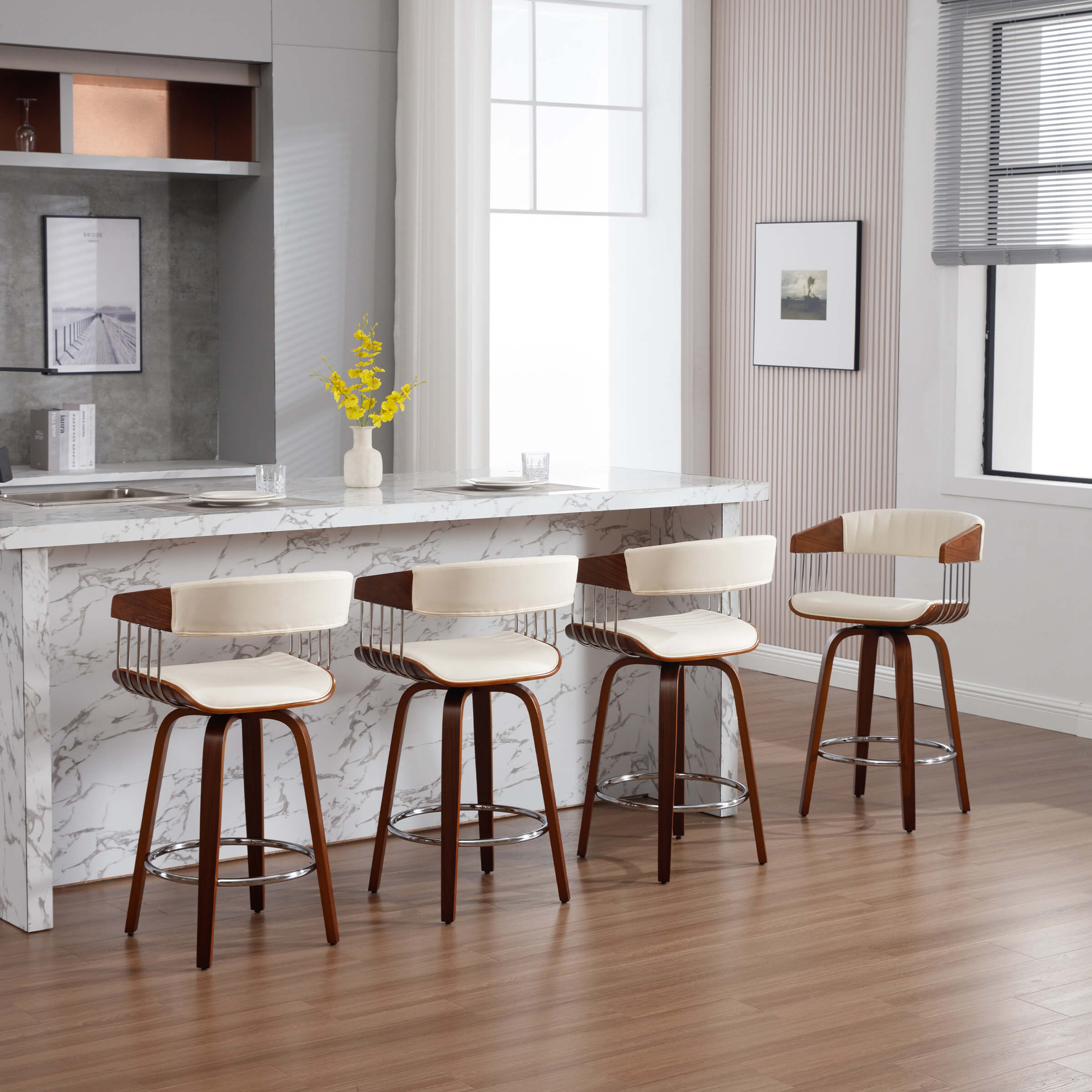 VESCASA 26"H Swivel Wood Legs Counter Stools Set of 2 - 3111CS