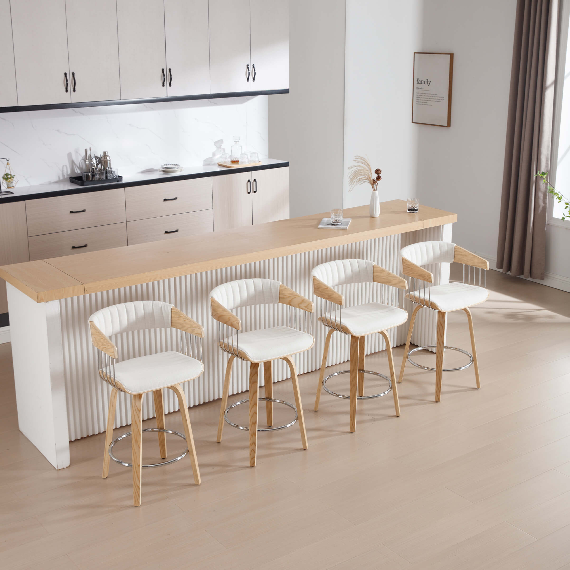 VESCASA 26"H Swivel Wood Legs Counter Stools Set of 2 - 3111CS
