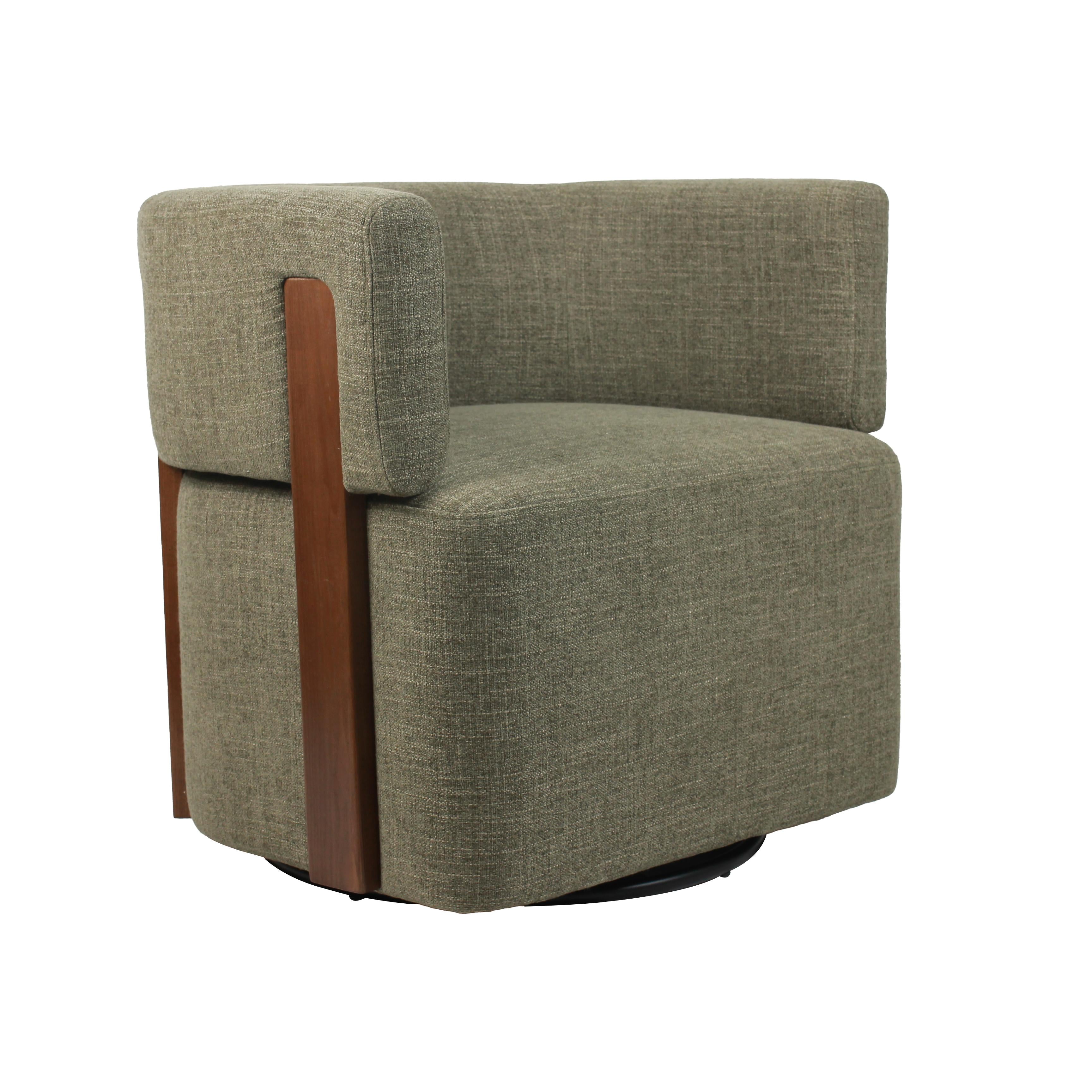 Modern Swivel Linen Accent Chair with Ash Wood Supports