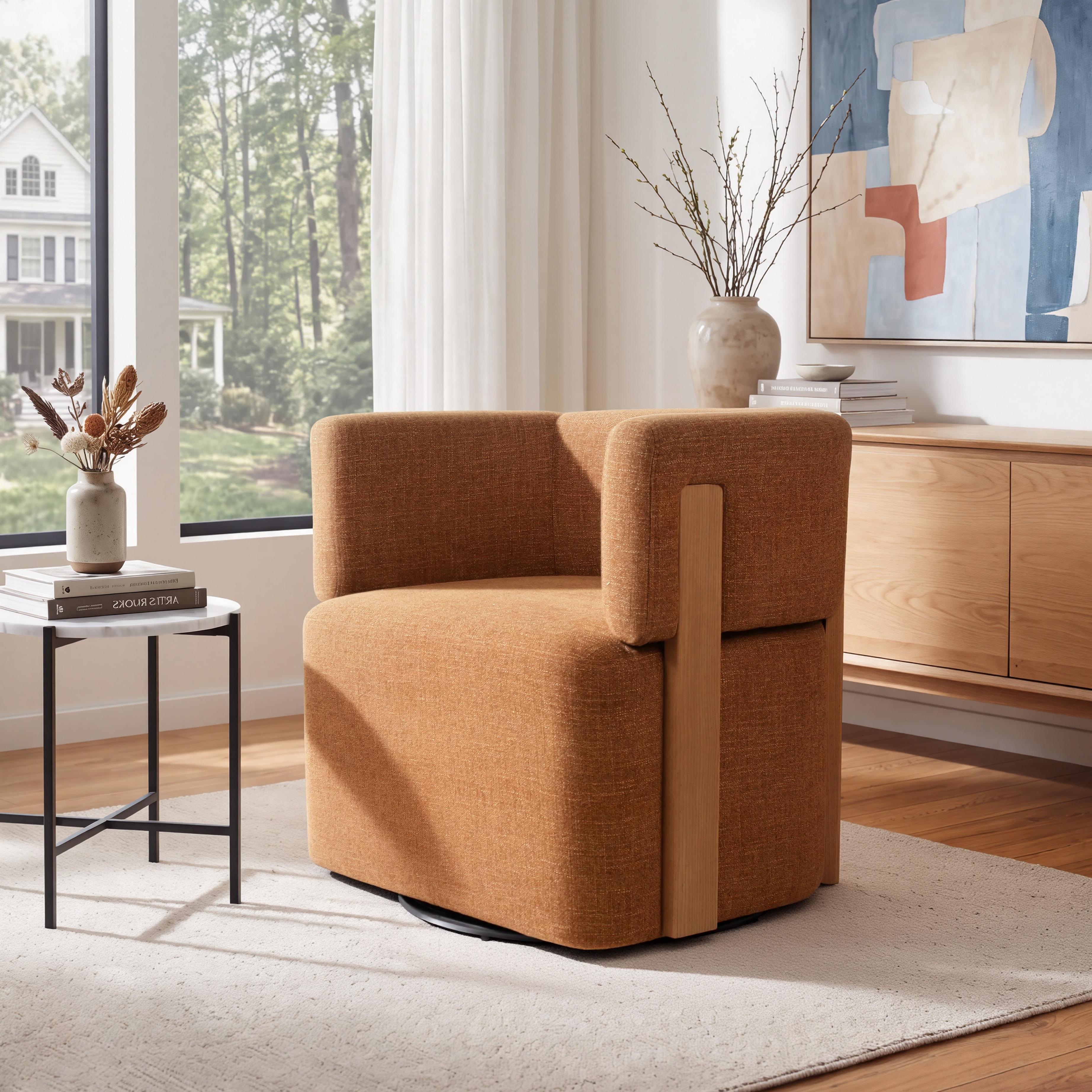 Modern Swivel Linen Accent Chair with Ash Wood Supports