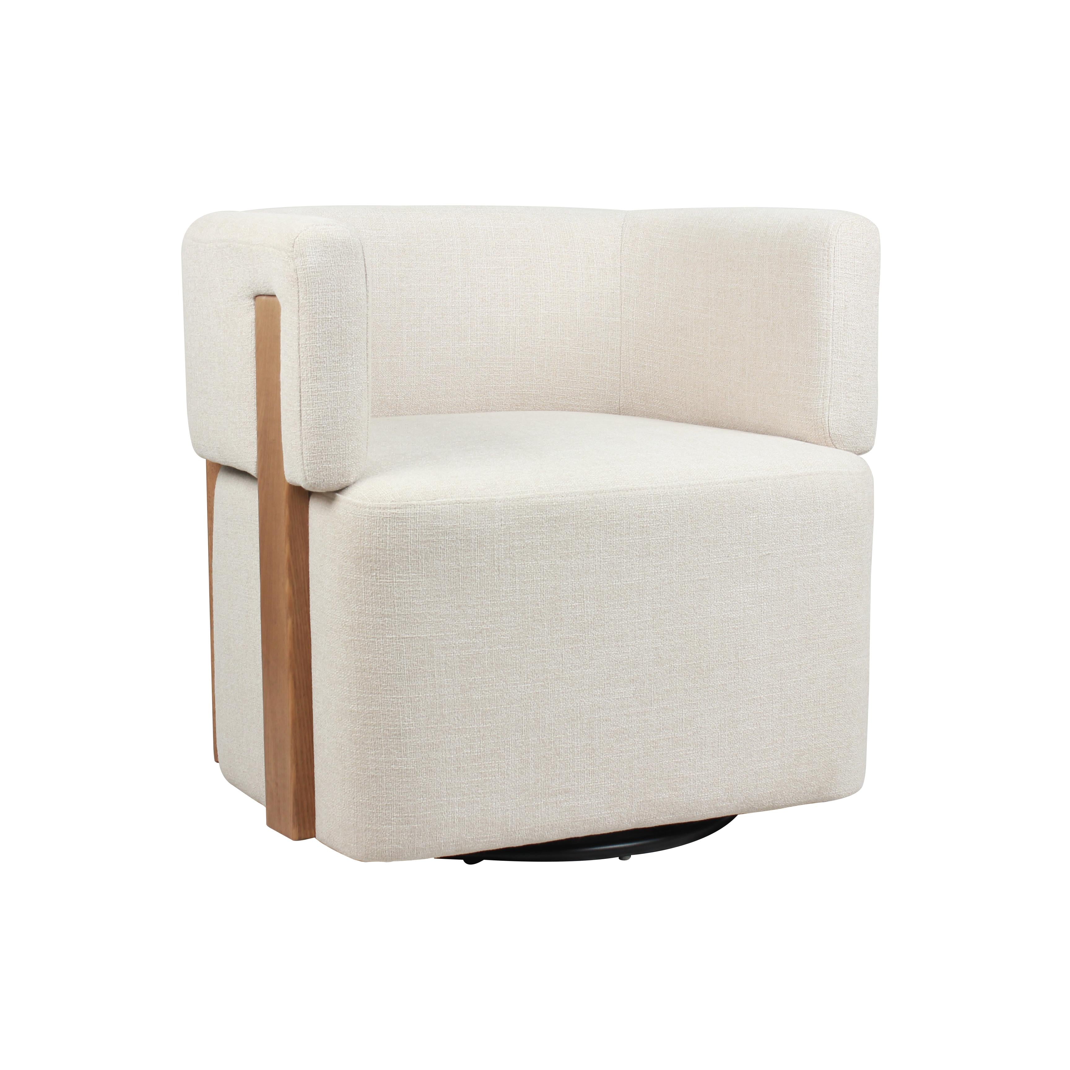 Modern Swivel Linen Accent Chair with Ash Wood Supports