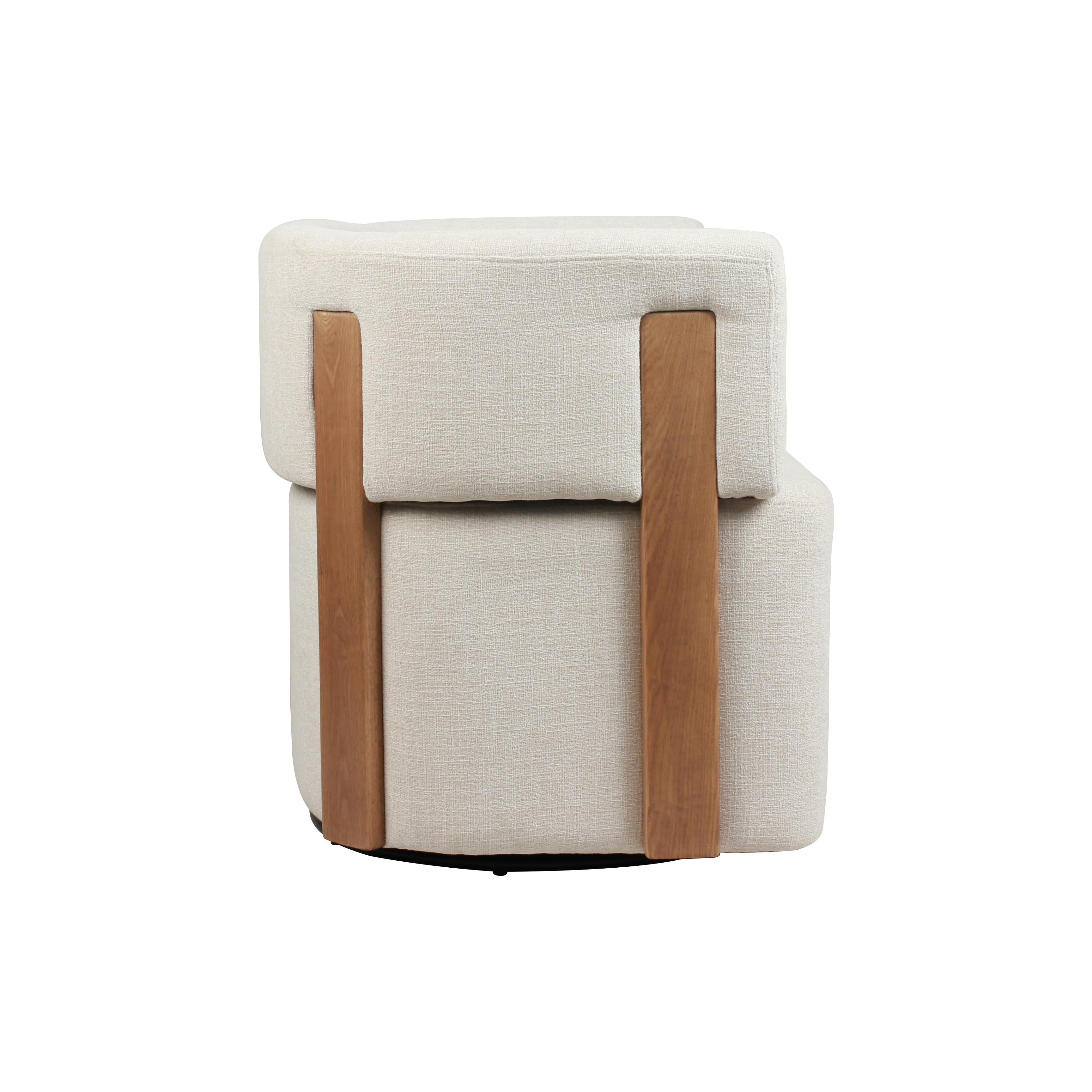 Modern Swivel Linen Accent Chair with Ash Wood Supports