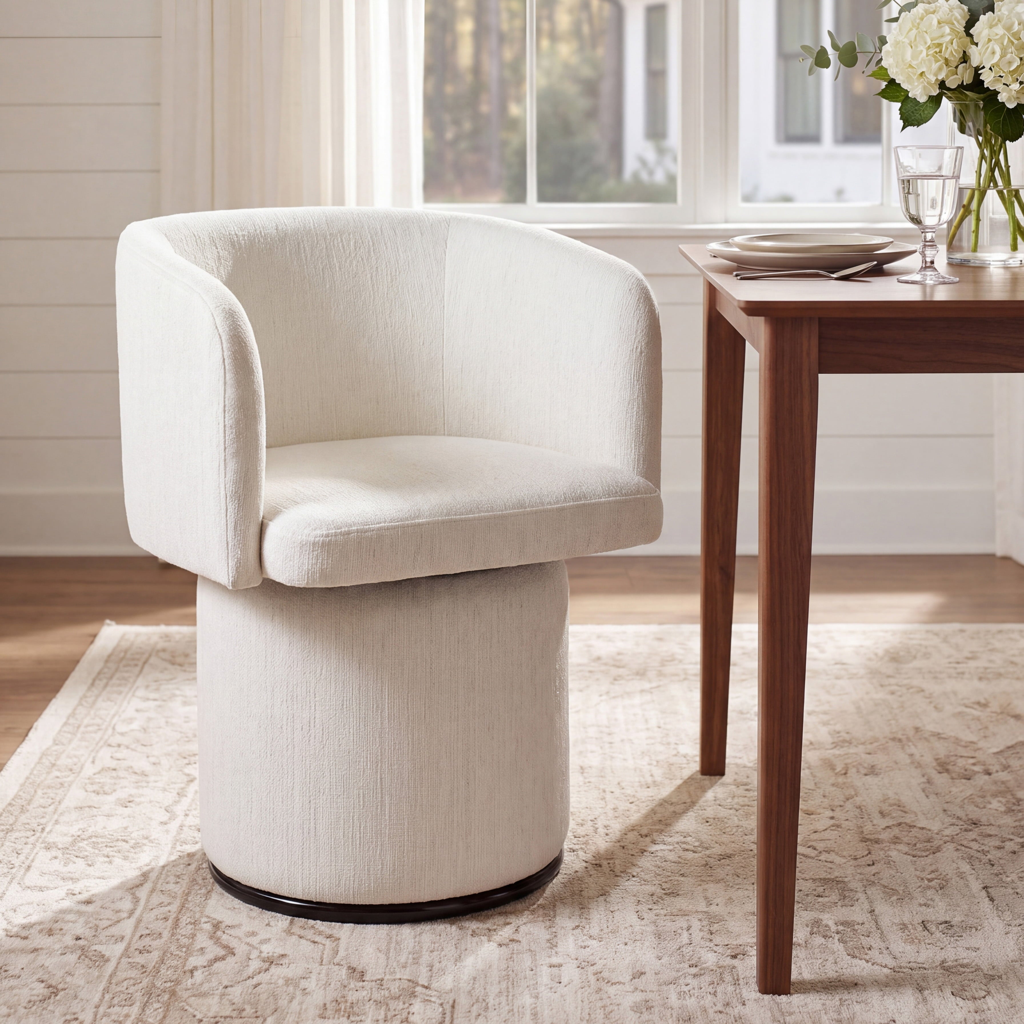 Modern Swivel Linen Dining Chair with Curved Bentwood Backrest