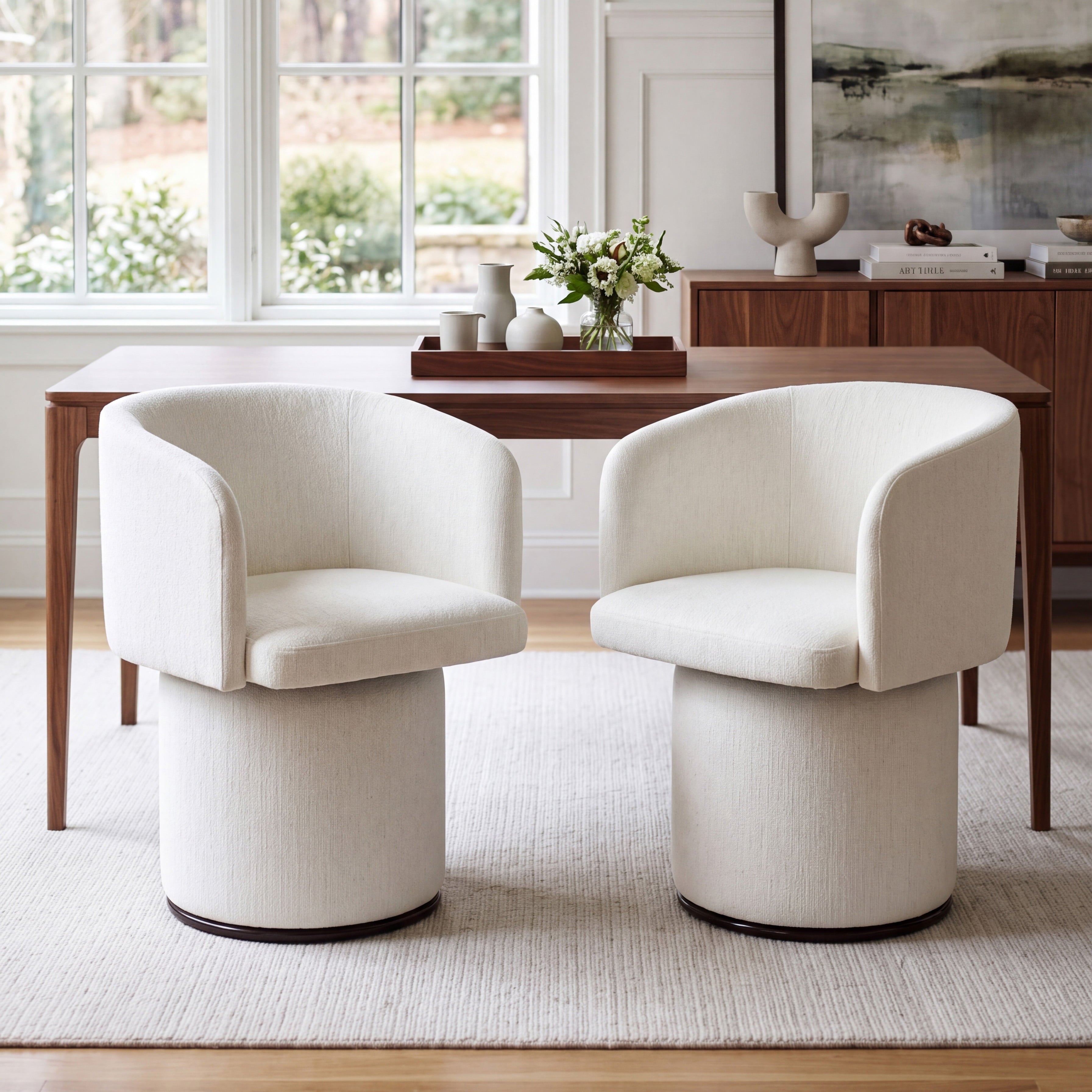 Modern Swivel Linen Dining Chair with Curved Bentwood Backrest