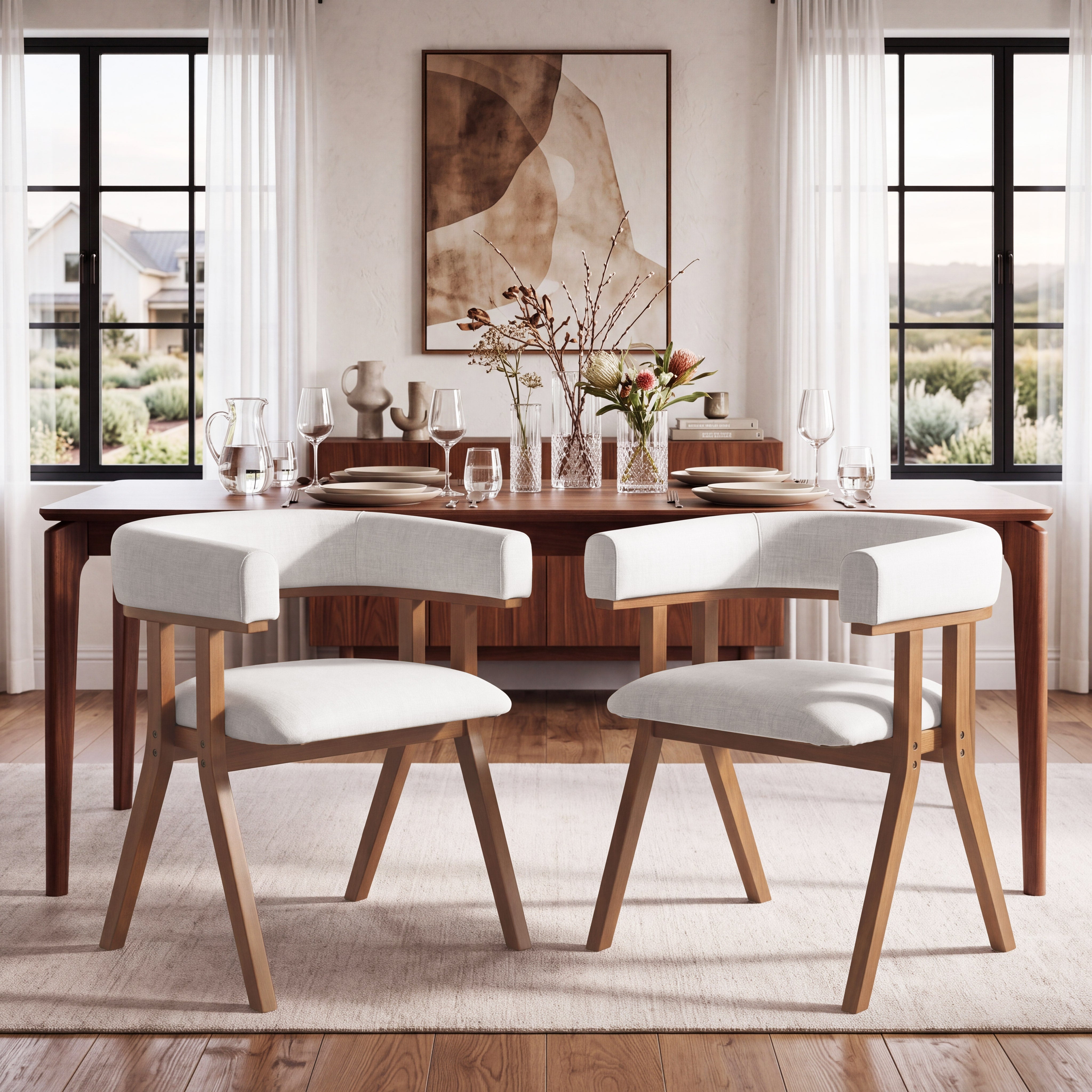 Modern Upholstered Dining Chairs Set of 2 with Solid Ash Wood Legs