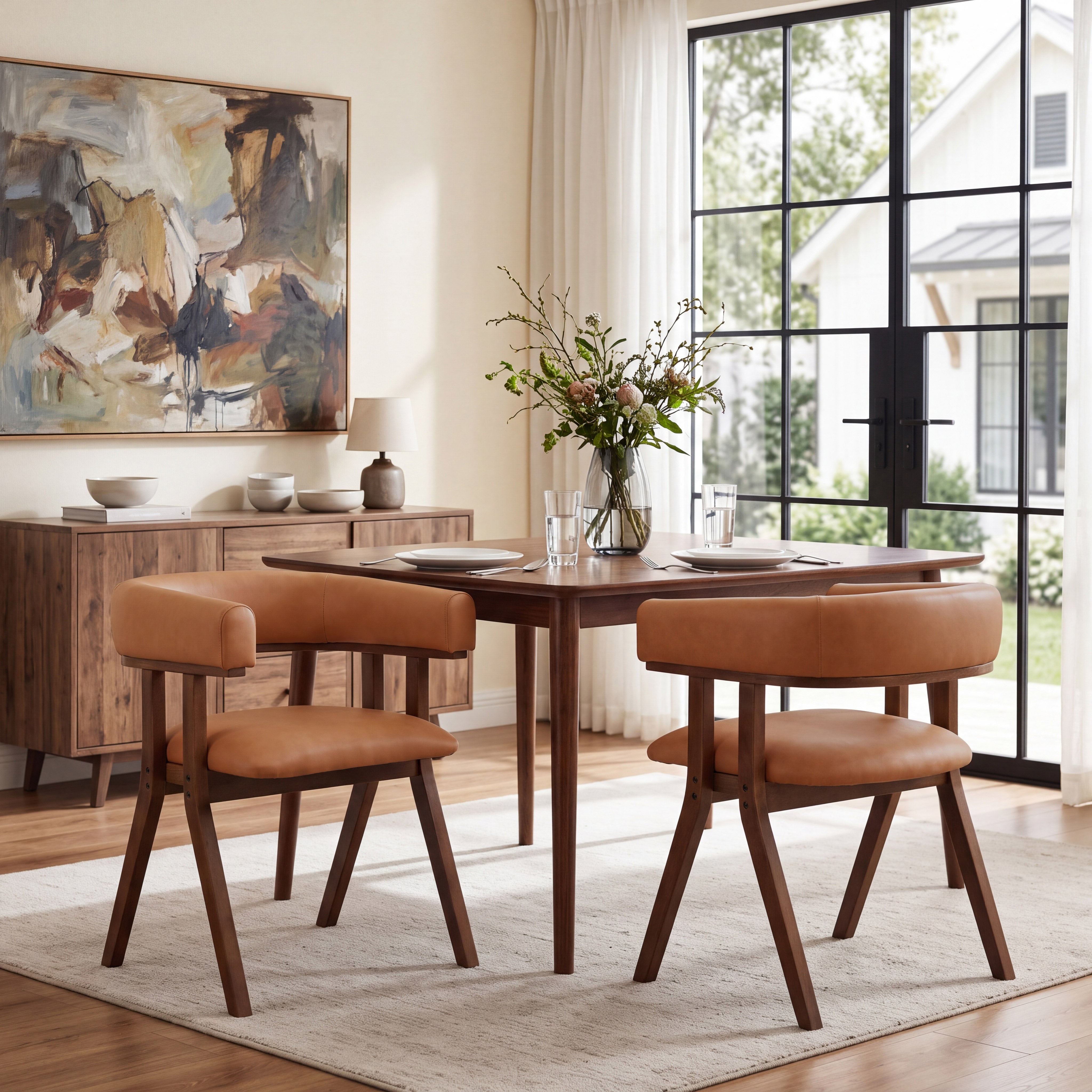 Modern Upholstered Dining Chairs Set of 2 with Solid Ash Wood Legs
