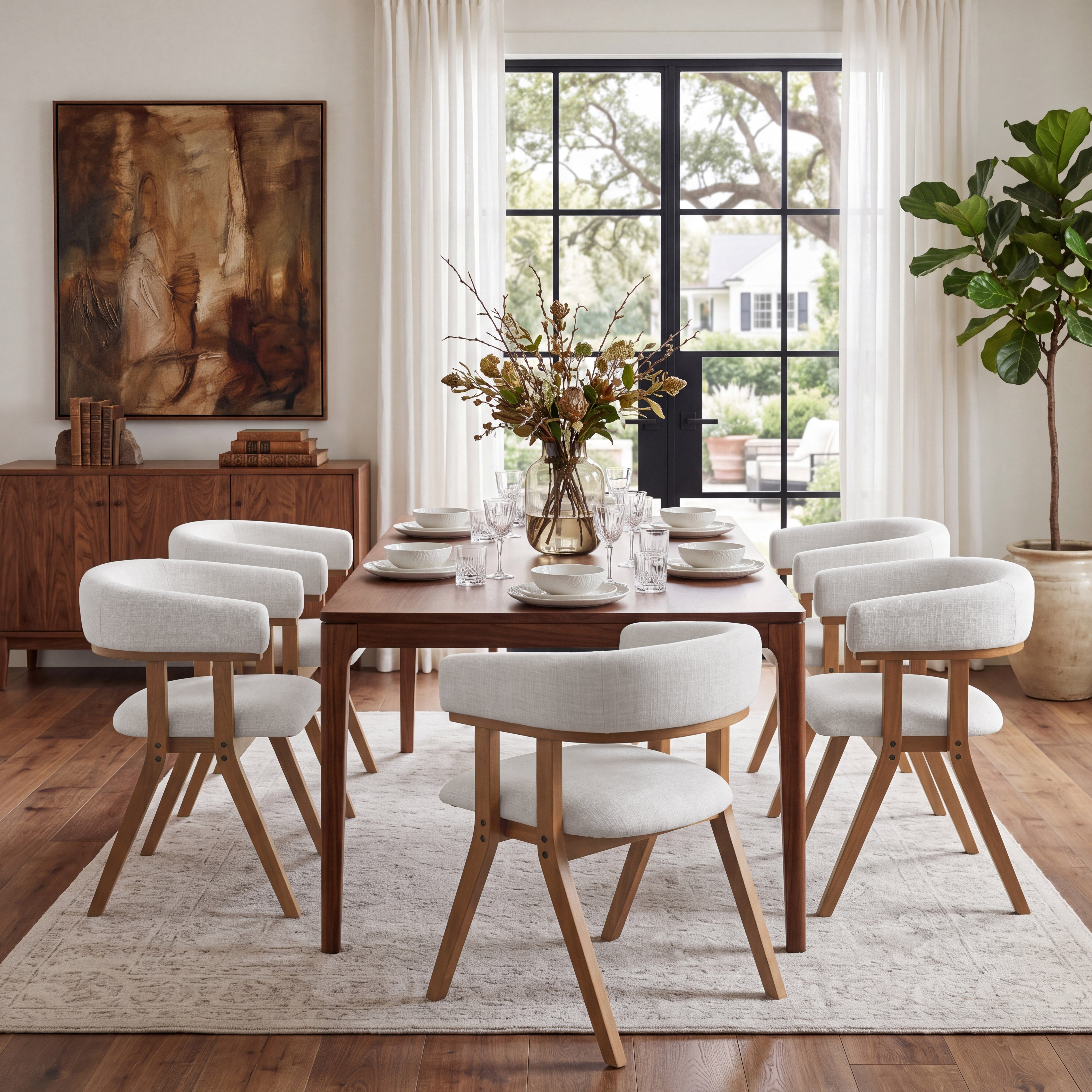 Modern Upholstered Dining Chairs Set of 2 with Solid Ash Wood Legs