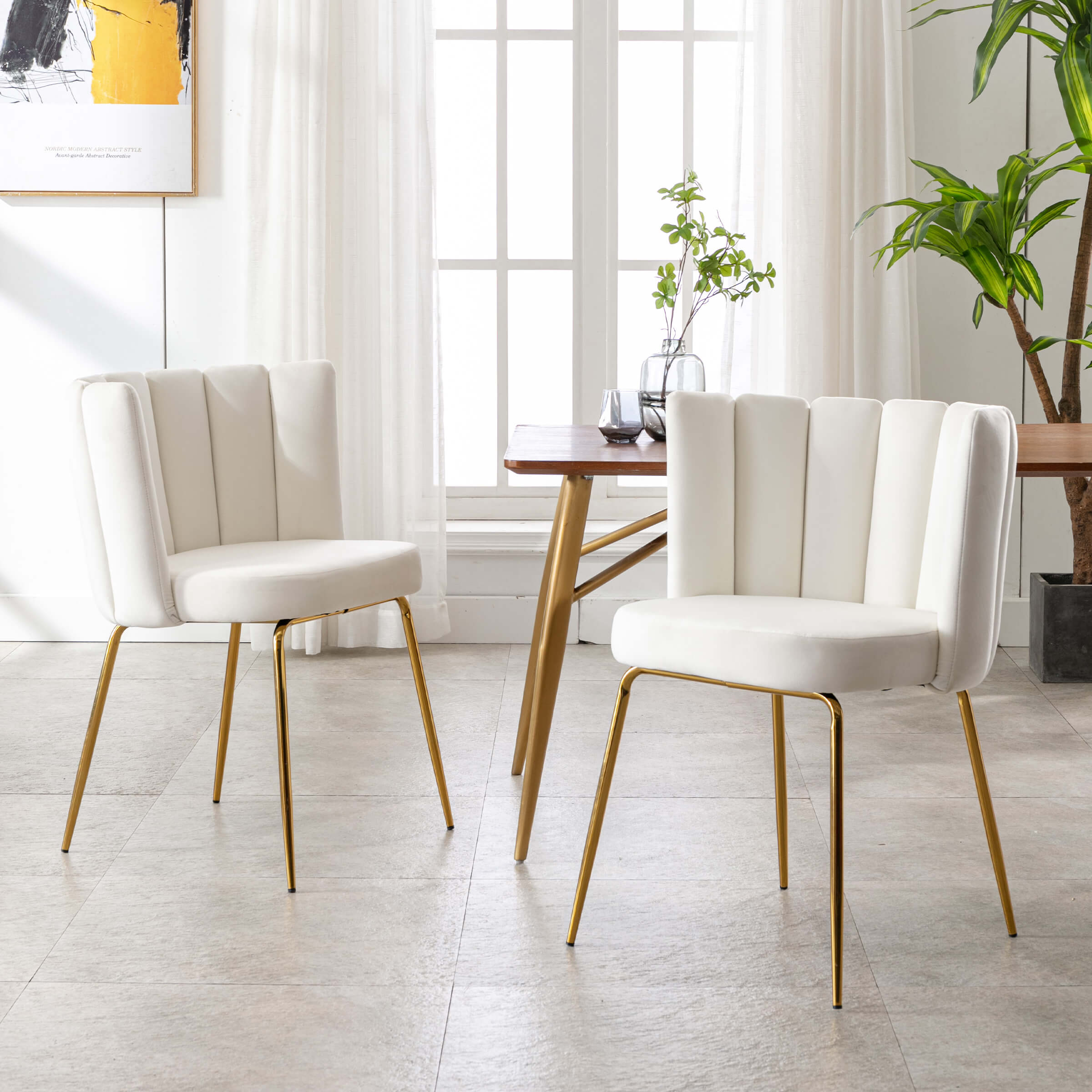 CHICAURA Modern Metal Legs Dining Chairs Set of 2 - 9029DC