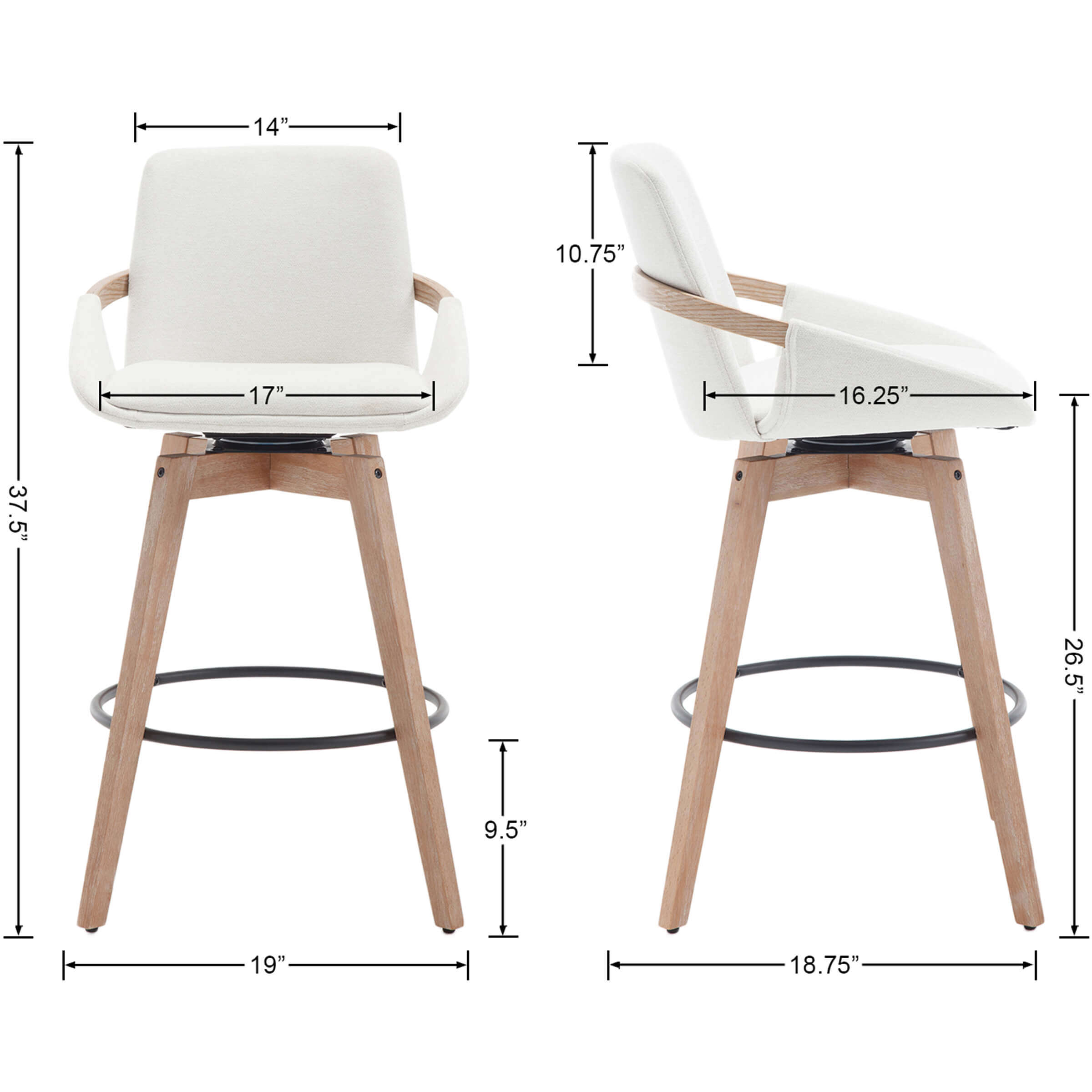 CIMOTA 26"H Swivel Curved Back Counter Stools Set of 2 - 3088CS