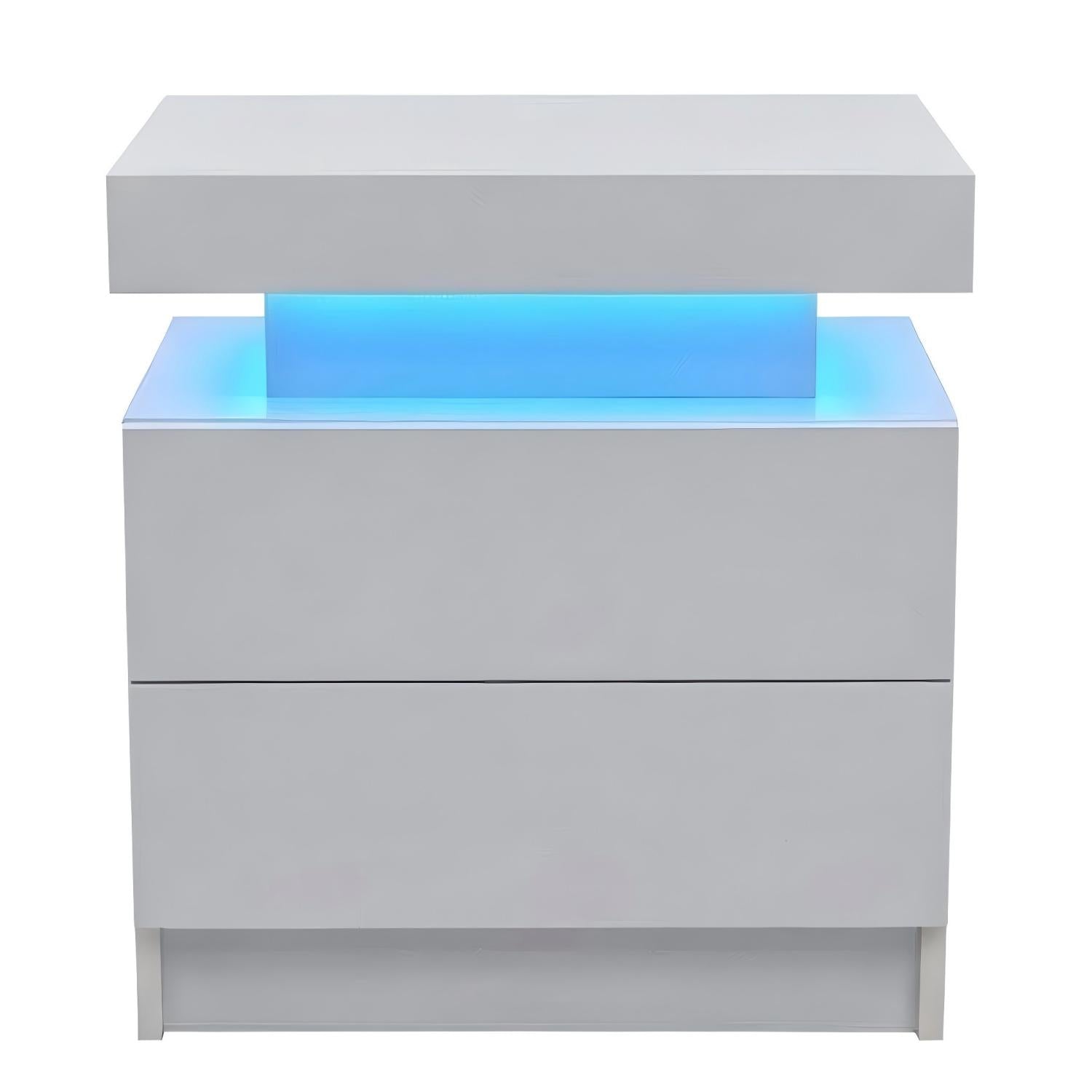Modern LED Nightstand Bedside Table with 2 Drawers