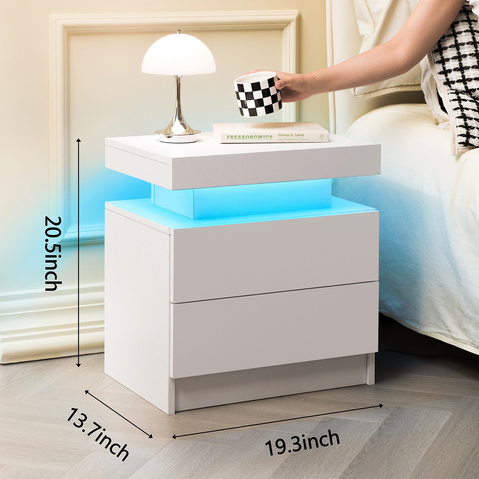Modern LED Nightstand Bedside Table with 2 Drawers