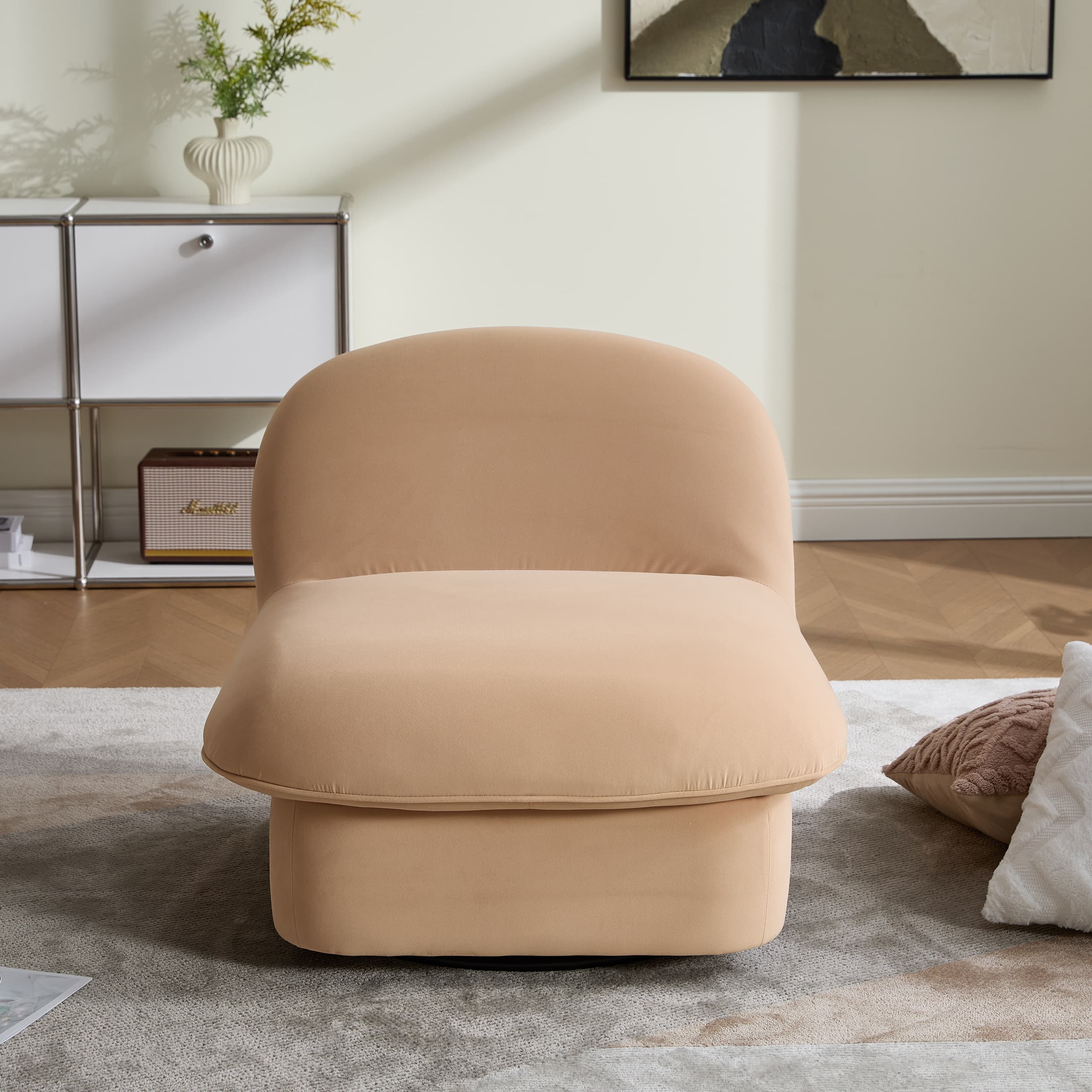360° Swivel Velvet Pumpkin Barrel Chair with Metal Base